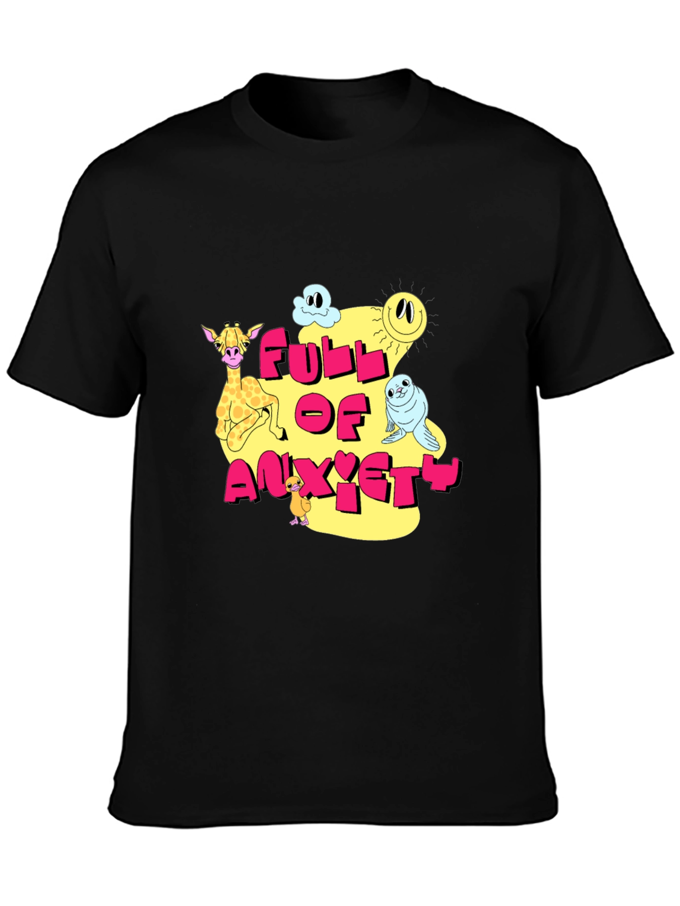 Full of Anxiety Cartoon Graphic Black Tee