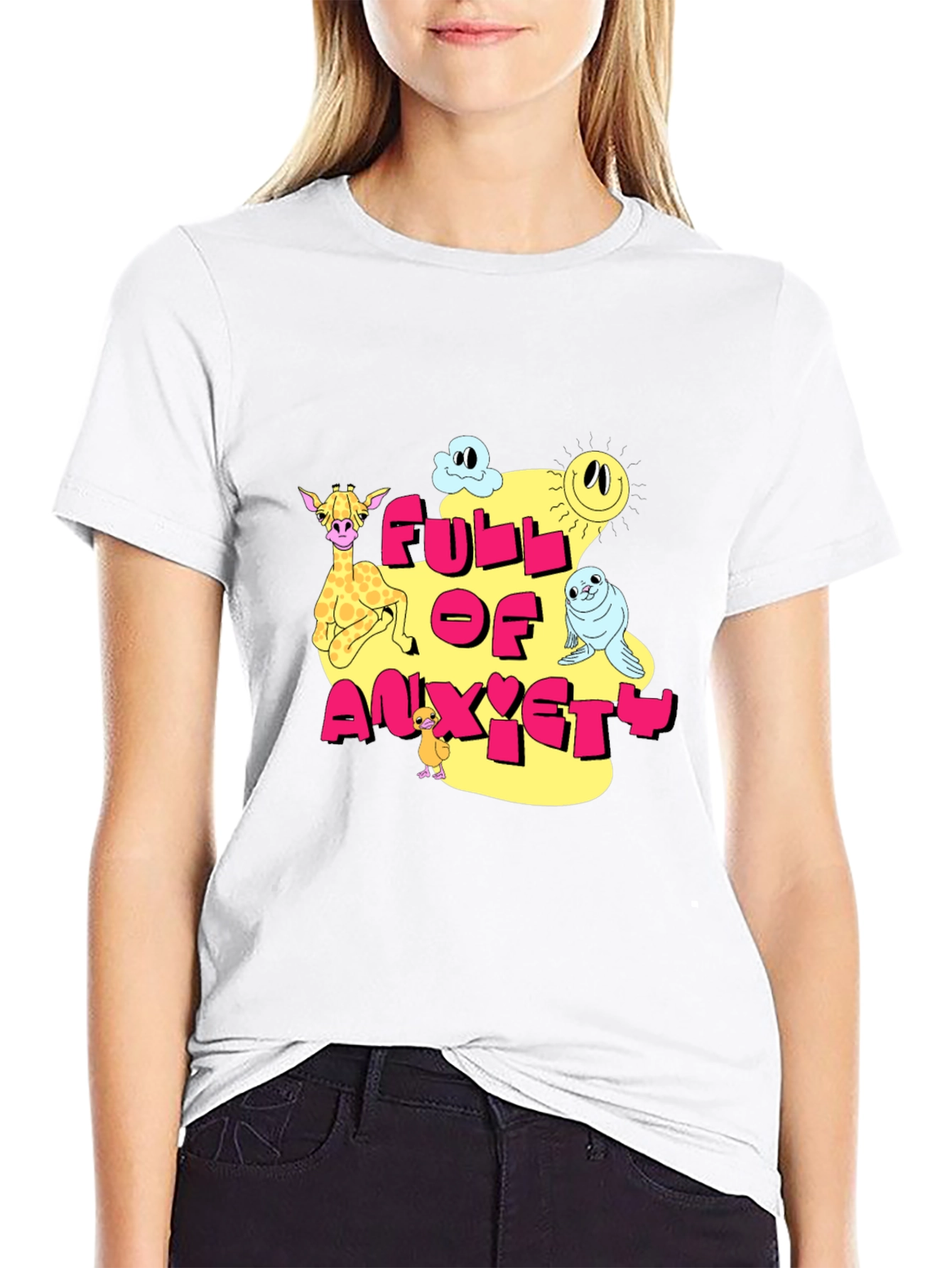 Full of Anxiety Cartoon Graphic Black Tee