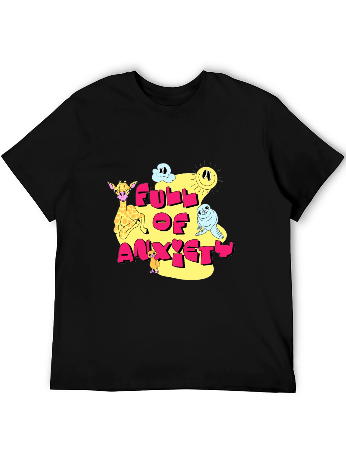 Full of Anxiety Cartoon Graphic Black Tee