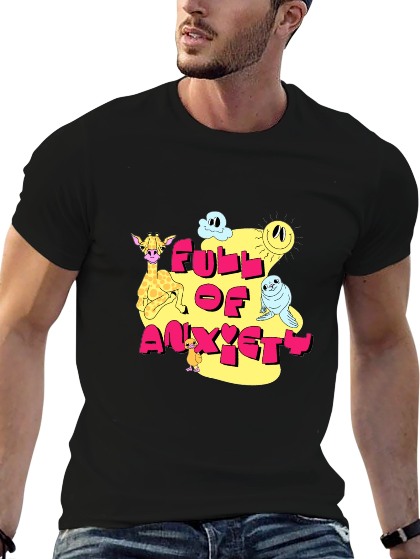 Full of Anxiety Cartoon Graphic Black Tee