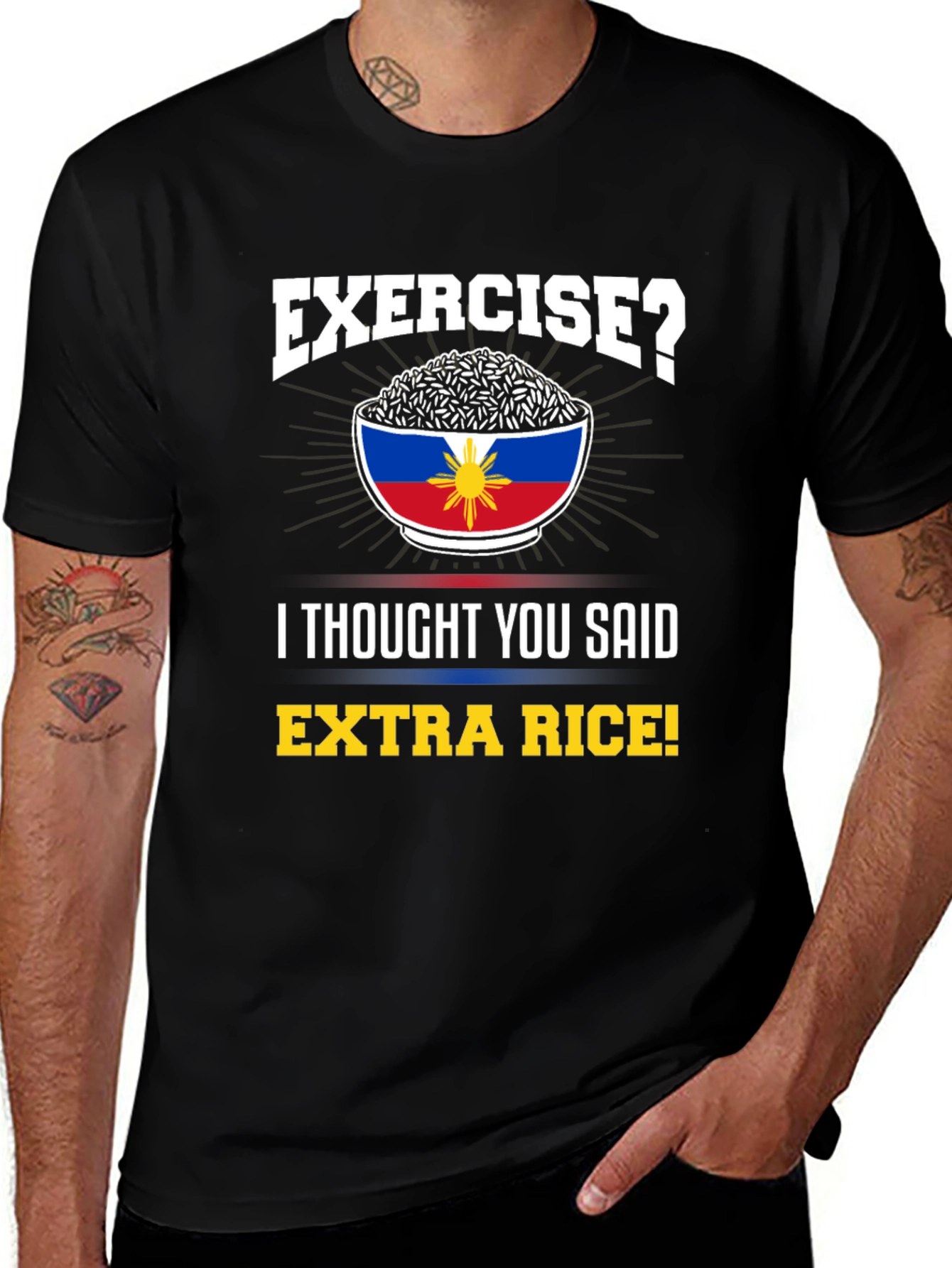 Exercise? Extra Rice! Novelty Graphic T-Shirt