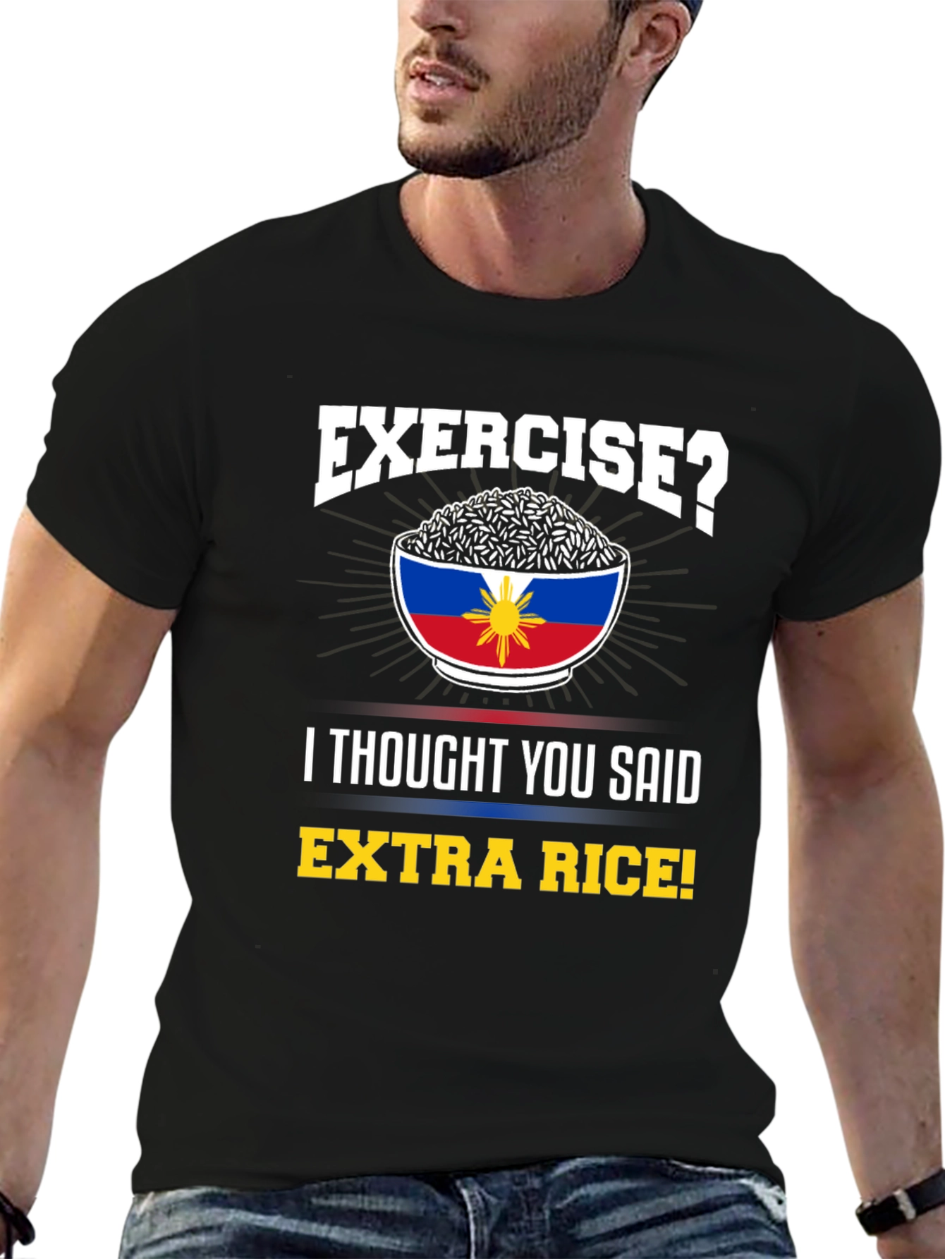 Exercise? Extra Rice! Novelty Graphic T-Shirt