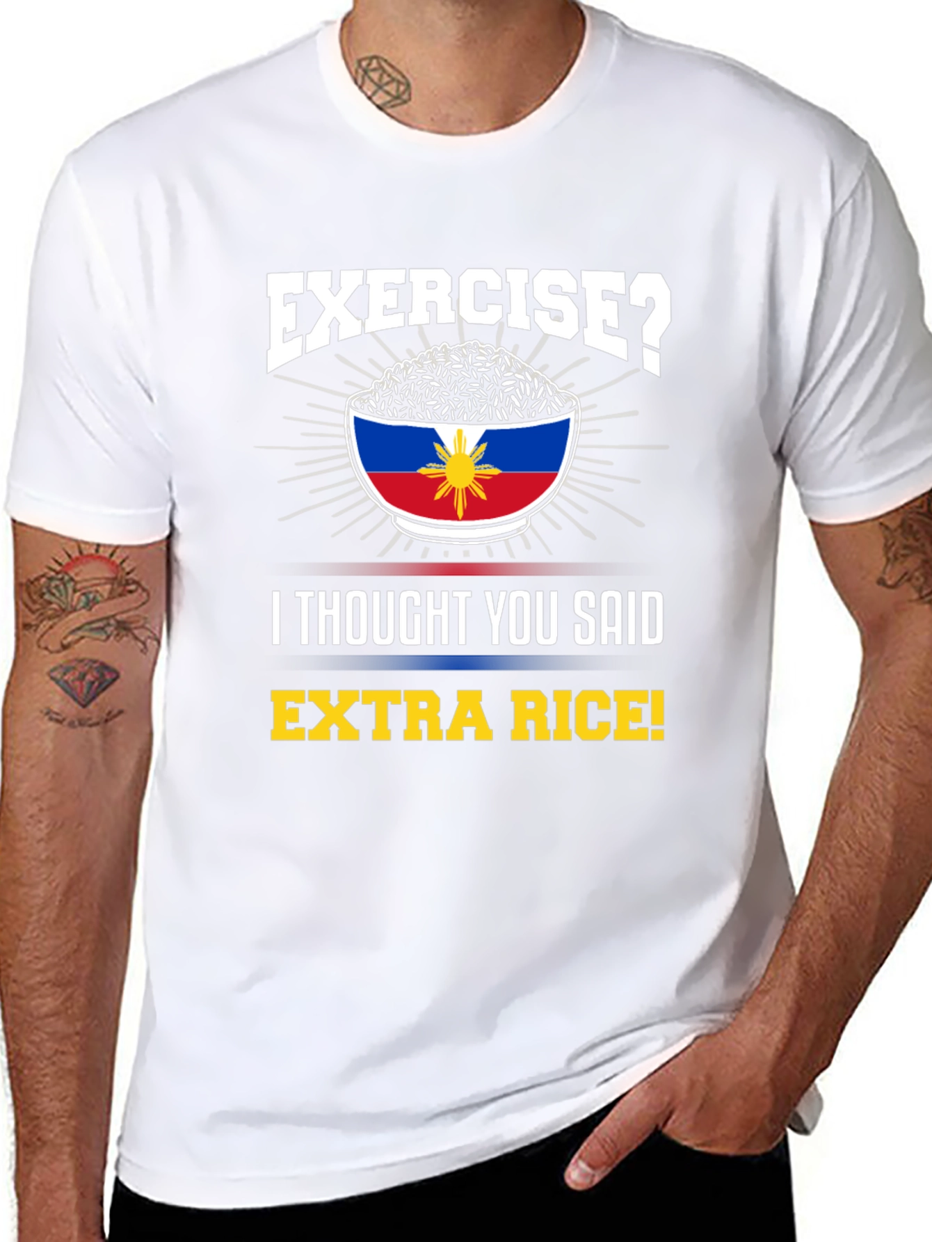 Exercise? Extra Rice! Novelty Graphic T-Shirt