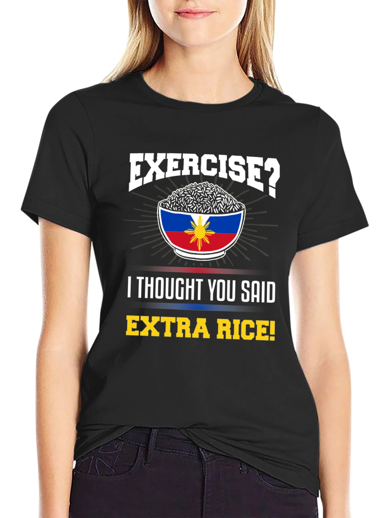 Exercise? Extra Rice! Novelty Graphic T-Shirt