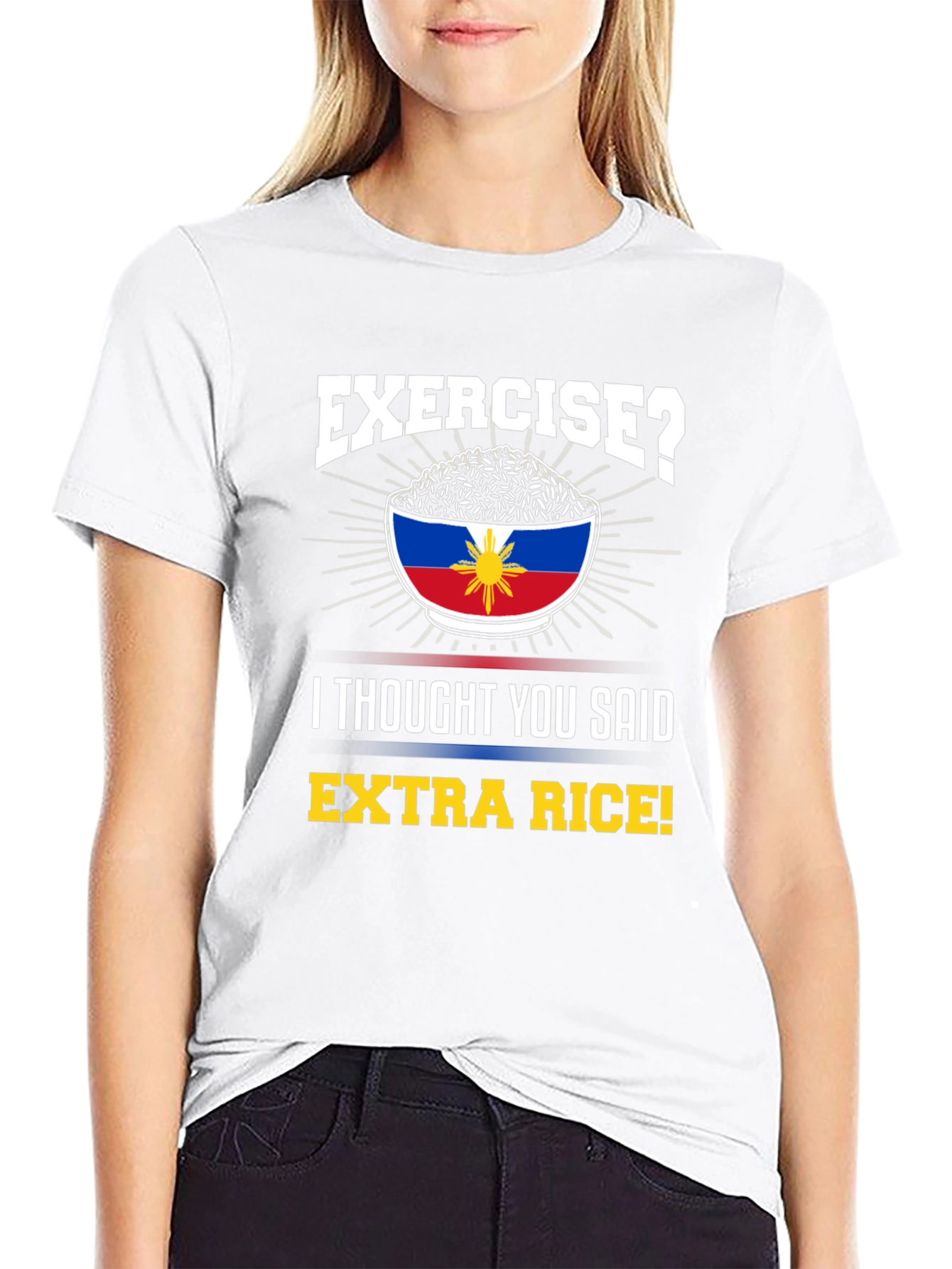 Exercise? Extra Rice! Novelty Graphic T-Shirt