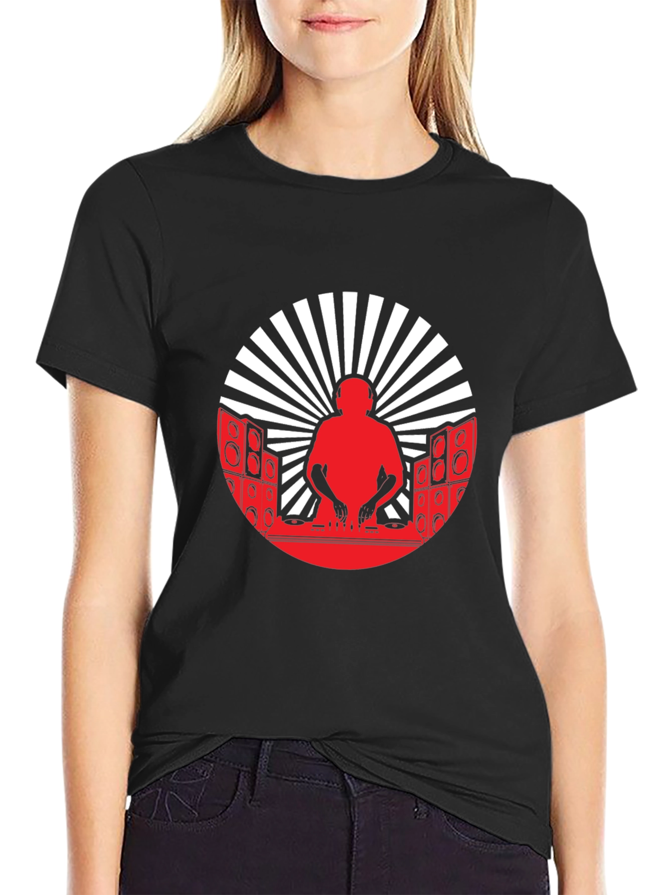 DJ Silhouette Graphic Tee - Black Cotton Blend T-Shirt
