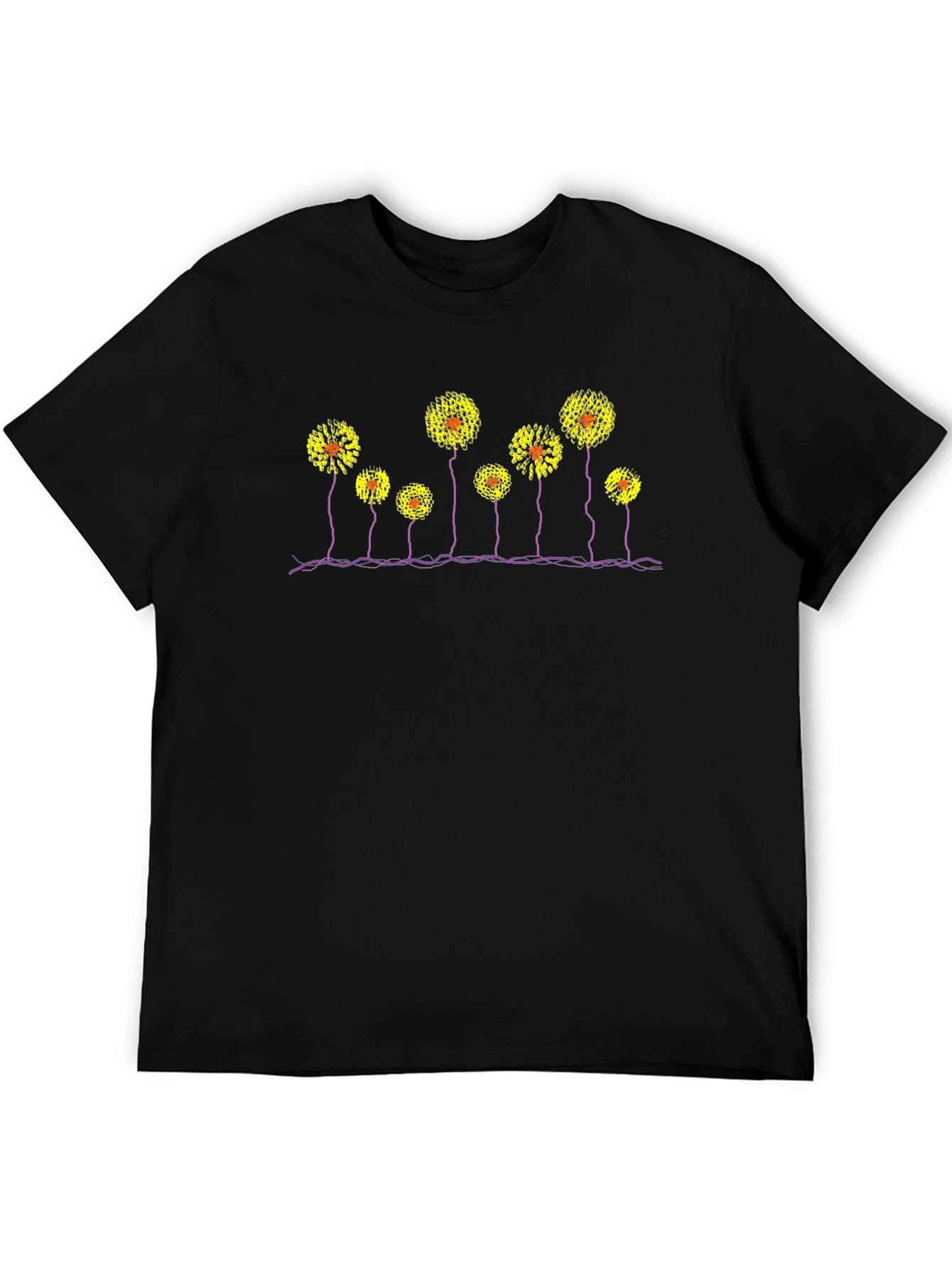 Black T-Shirt with Abstract Flower Design