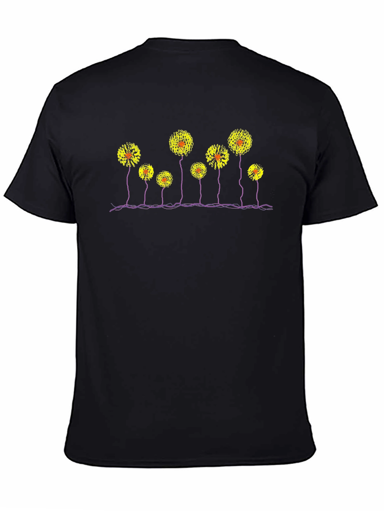 Black T-Shirt with Abstract Flower Design