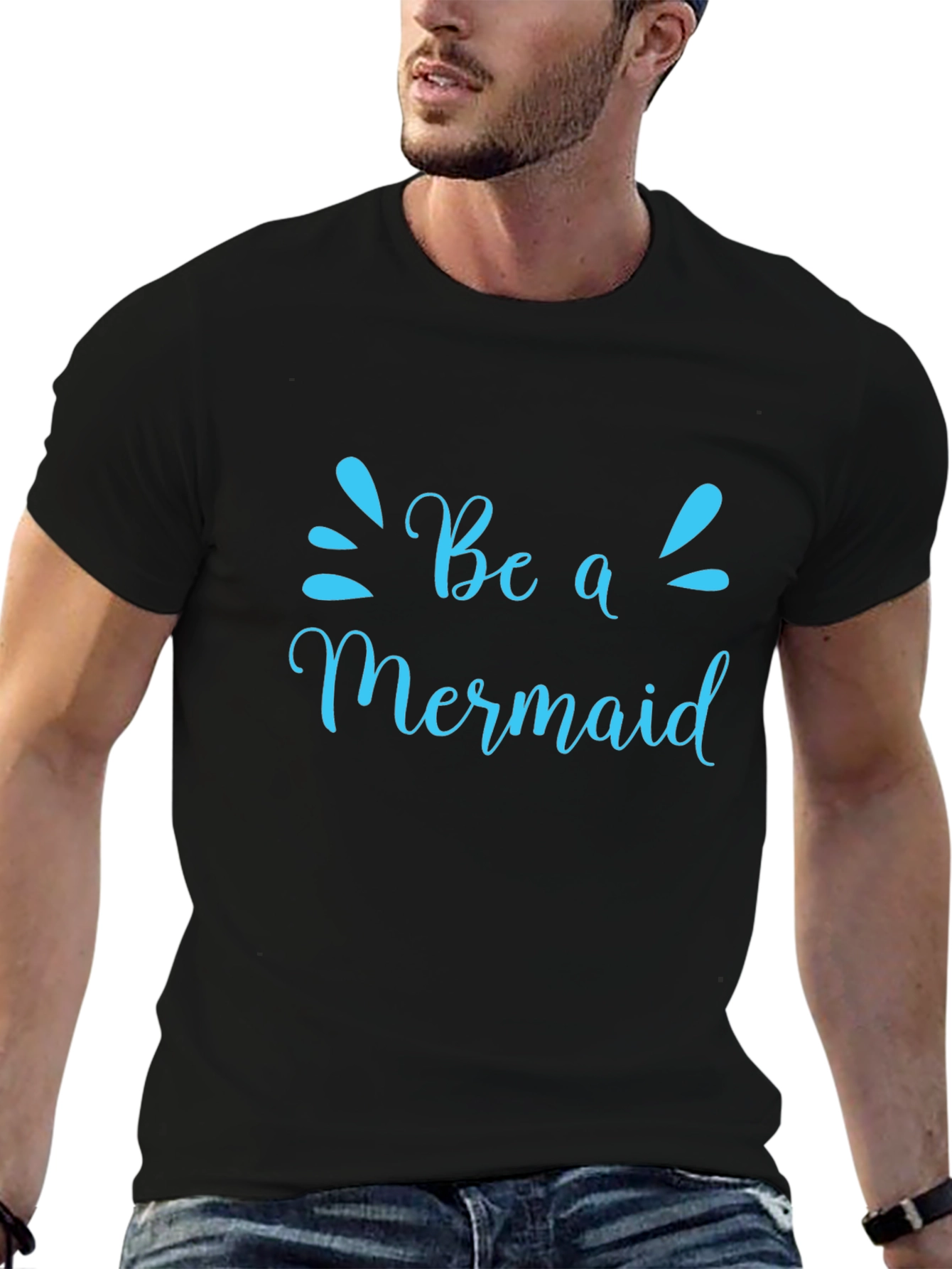 Be a Mermaid Graphic Tee - Black Cotton T-Shirt