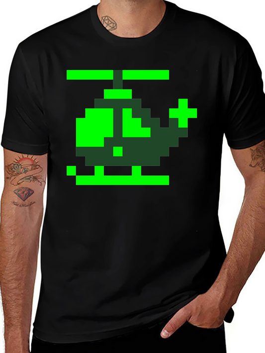Retro Pixel Helicopter Graphic Tee - Black