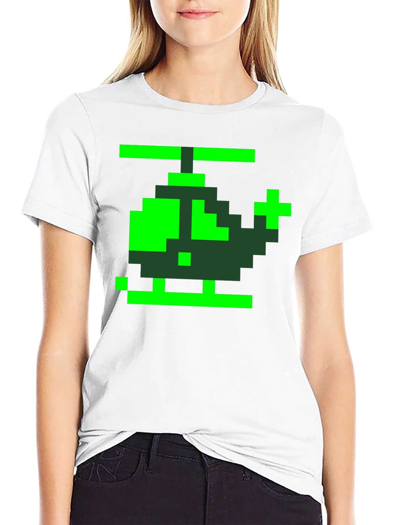 Retro Pixel Helicopter Graphic Tee - Black