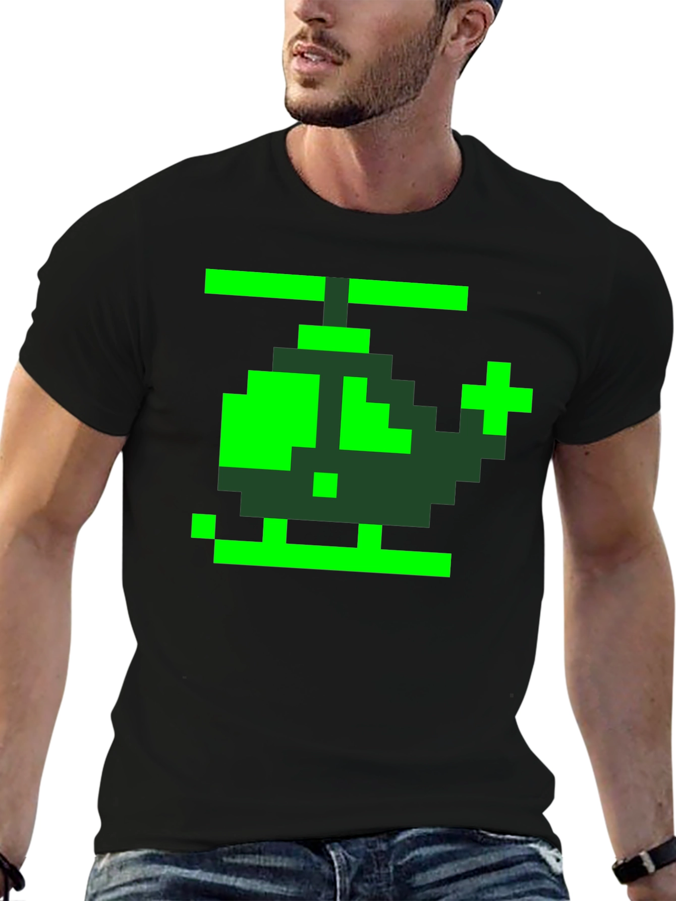 Retro Pixel Helicopter Graphic Tee - Black