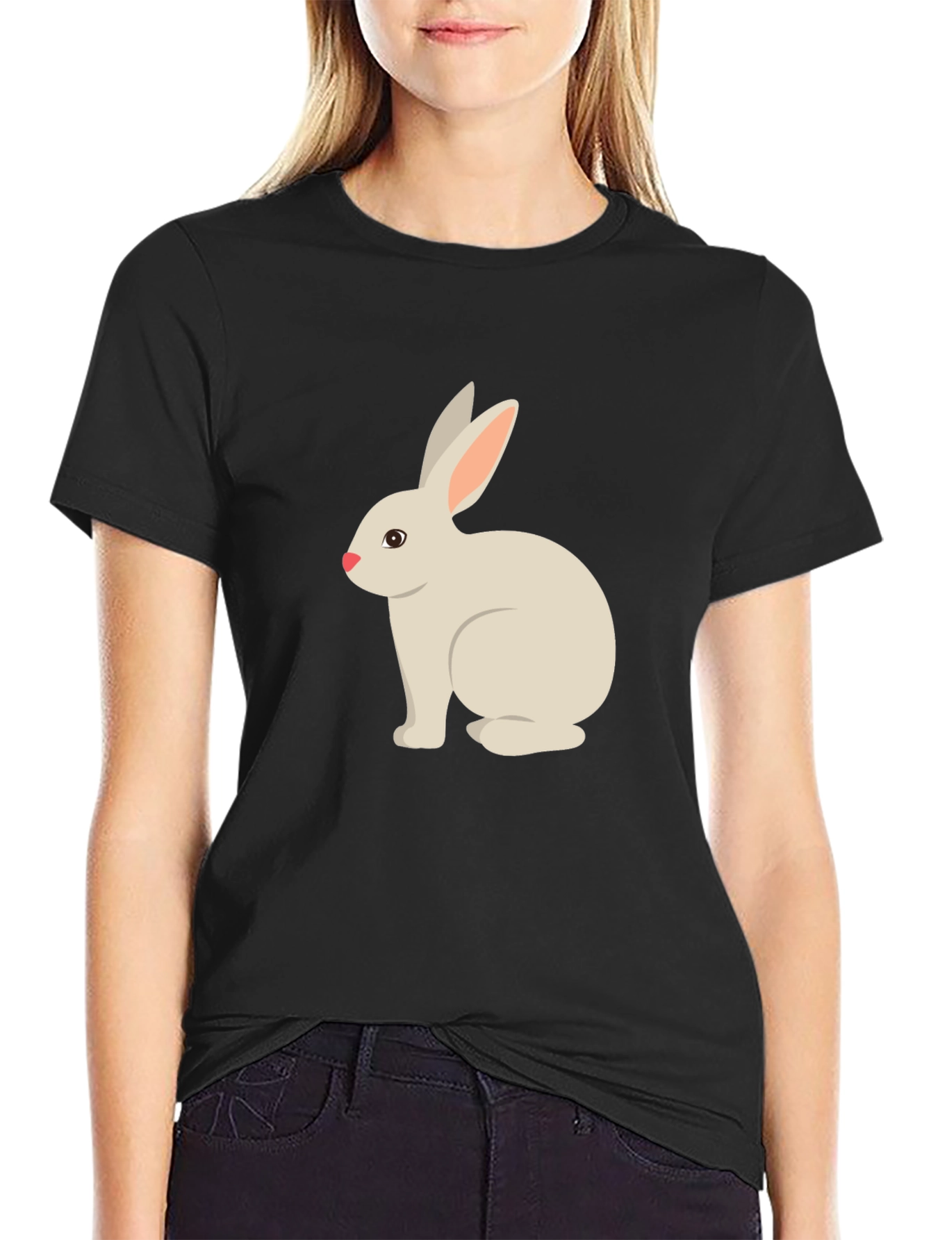 Cute Bunny Graphic Tee - Black T-Shirt