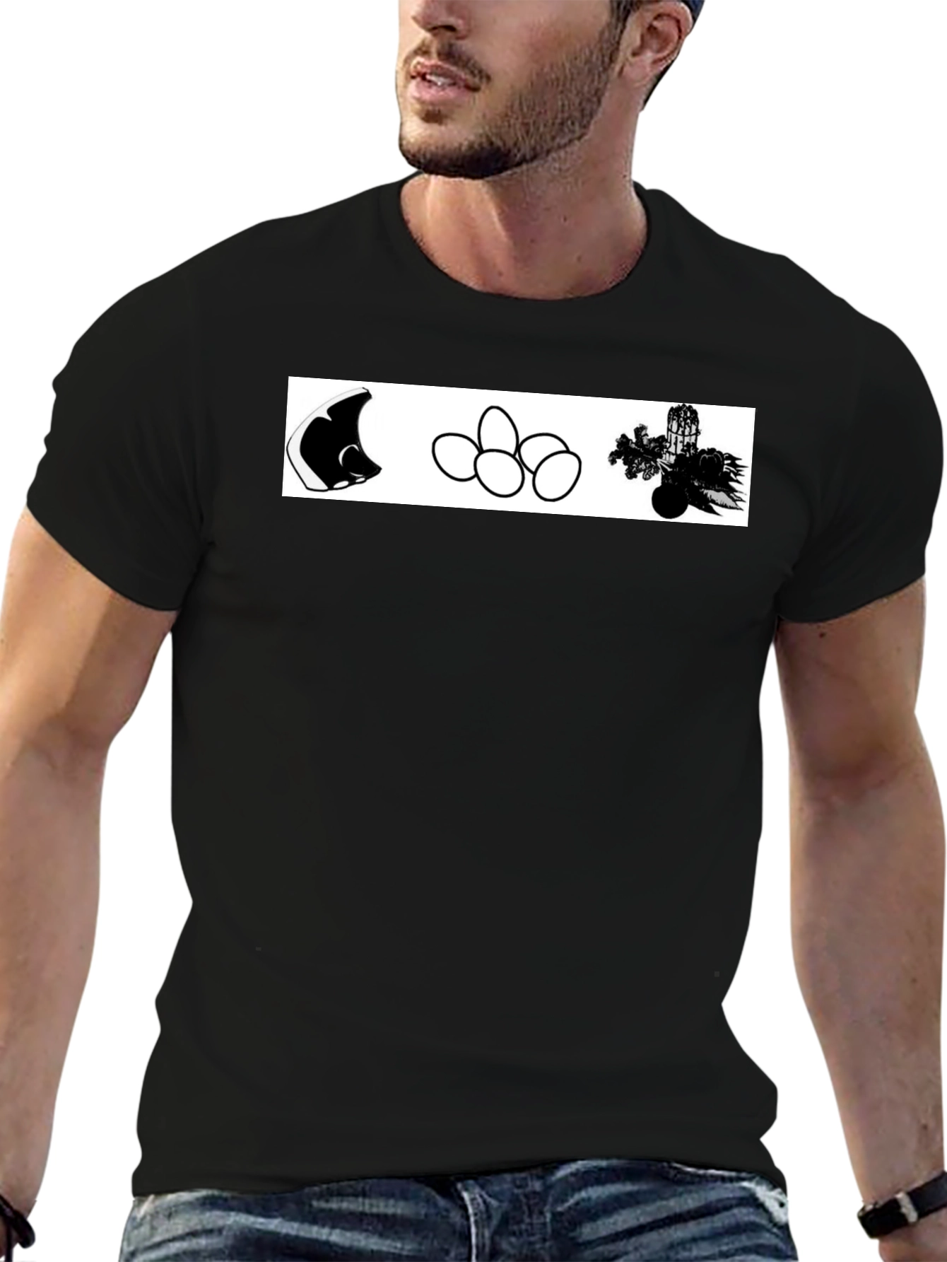 Mens Black T-shirt with Unique Graphic