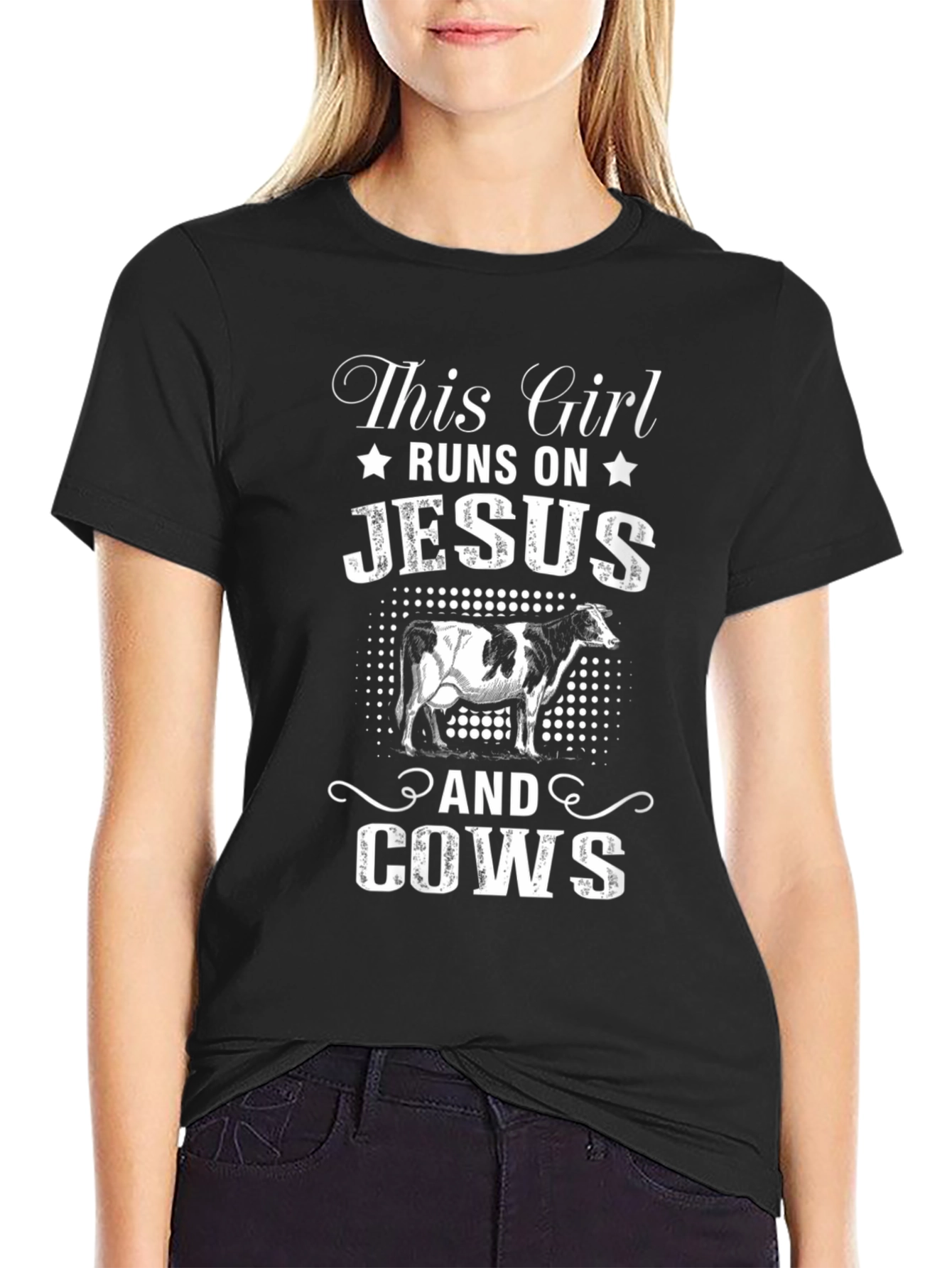 This Girl Runs On Jesus and Cows T-Shirt