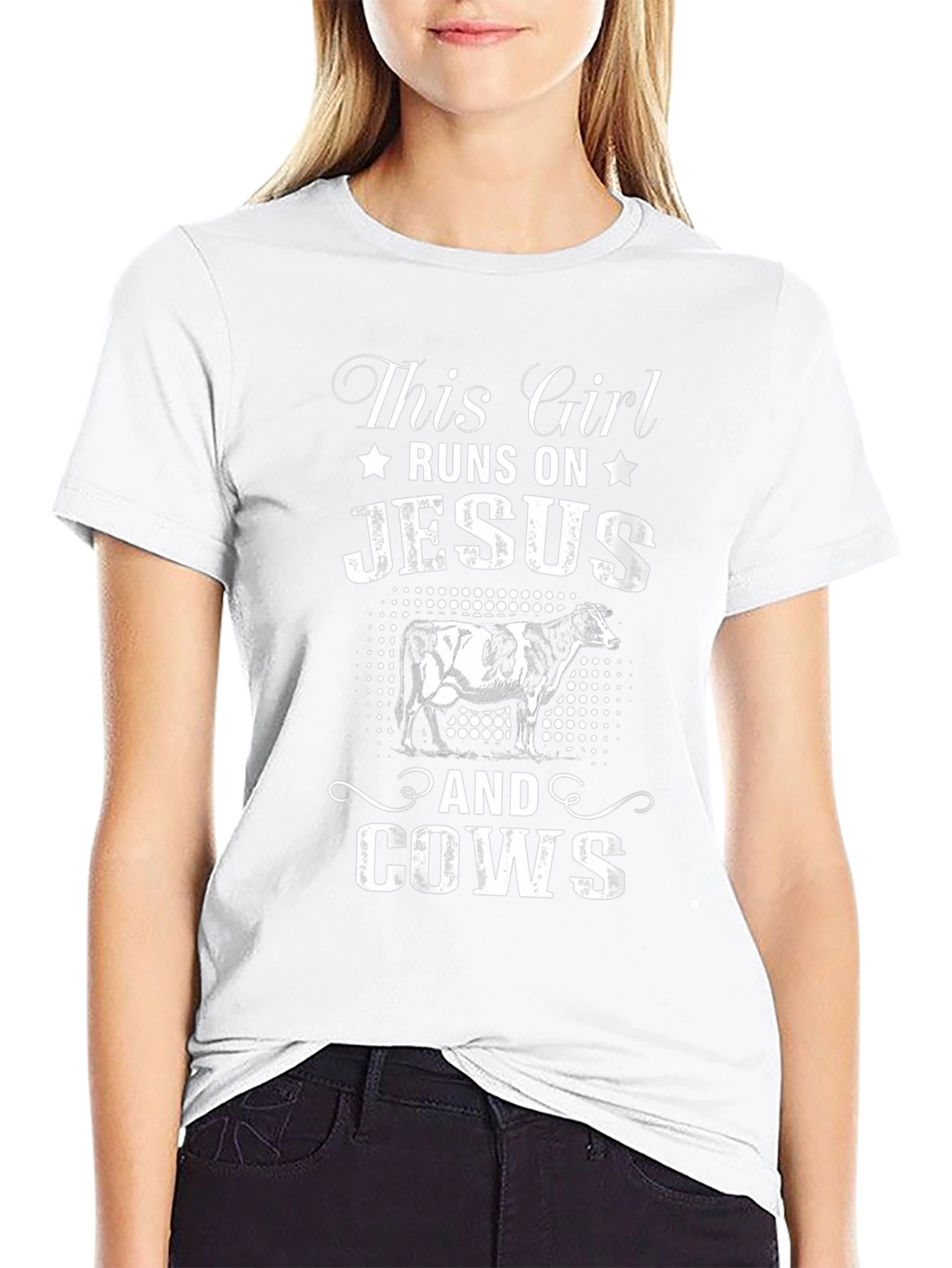 This Girl Runs On Jesus and Cows T-Shirt