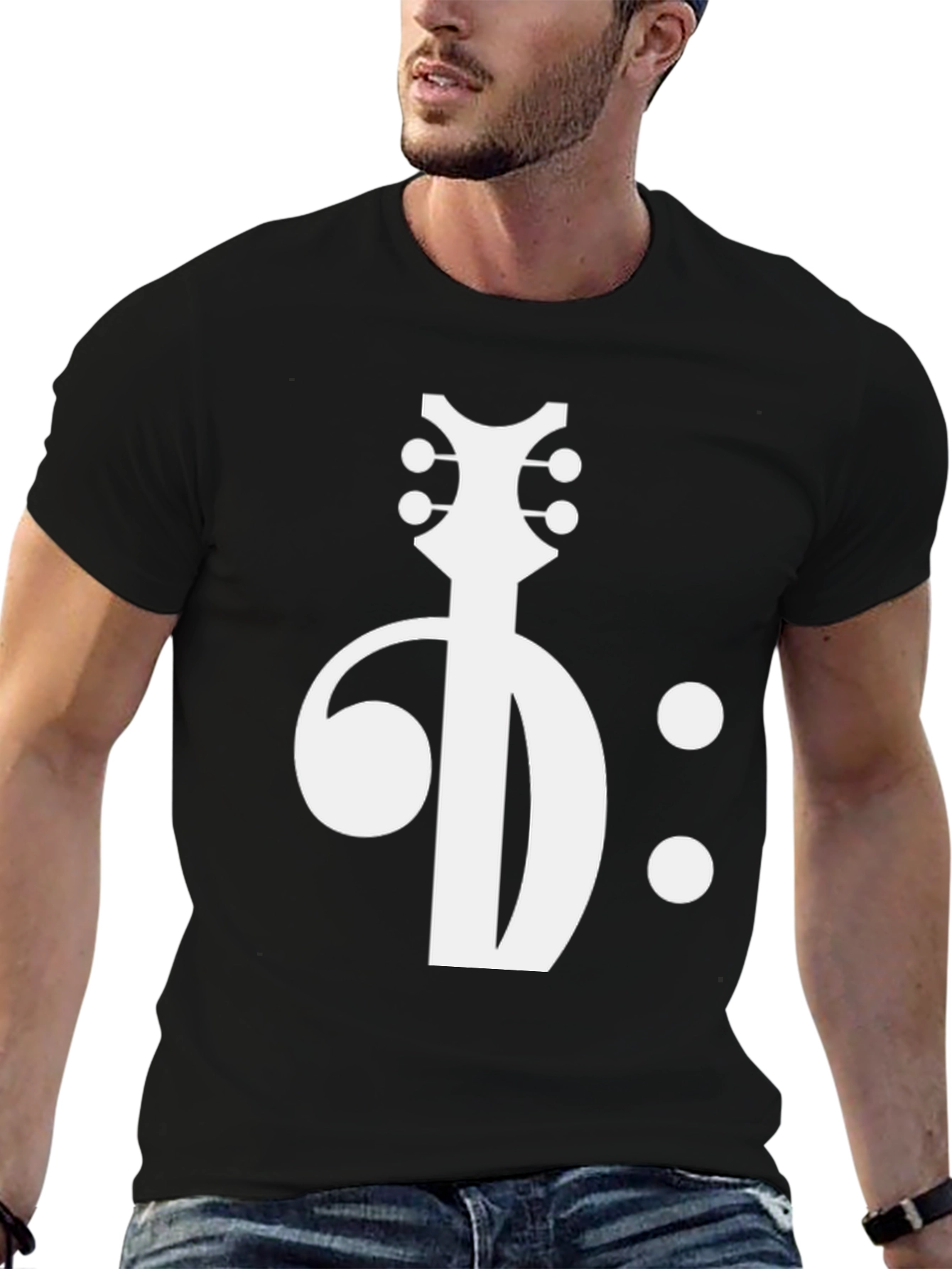 Musical Guitar Clef Graphic Tee - Black Cotton T-Shirt
