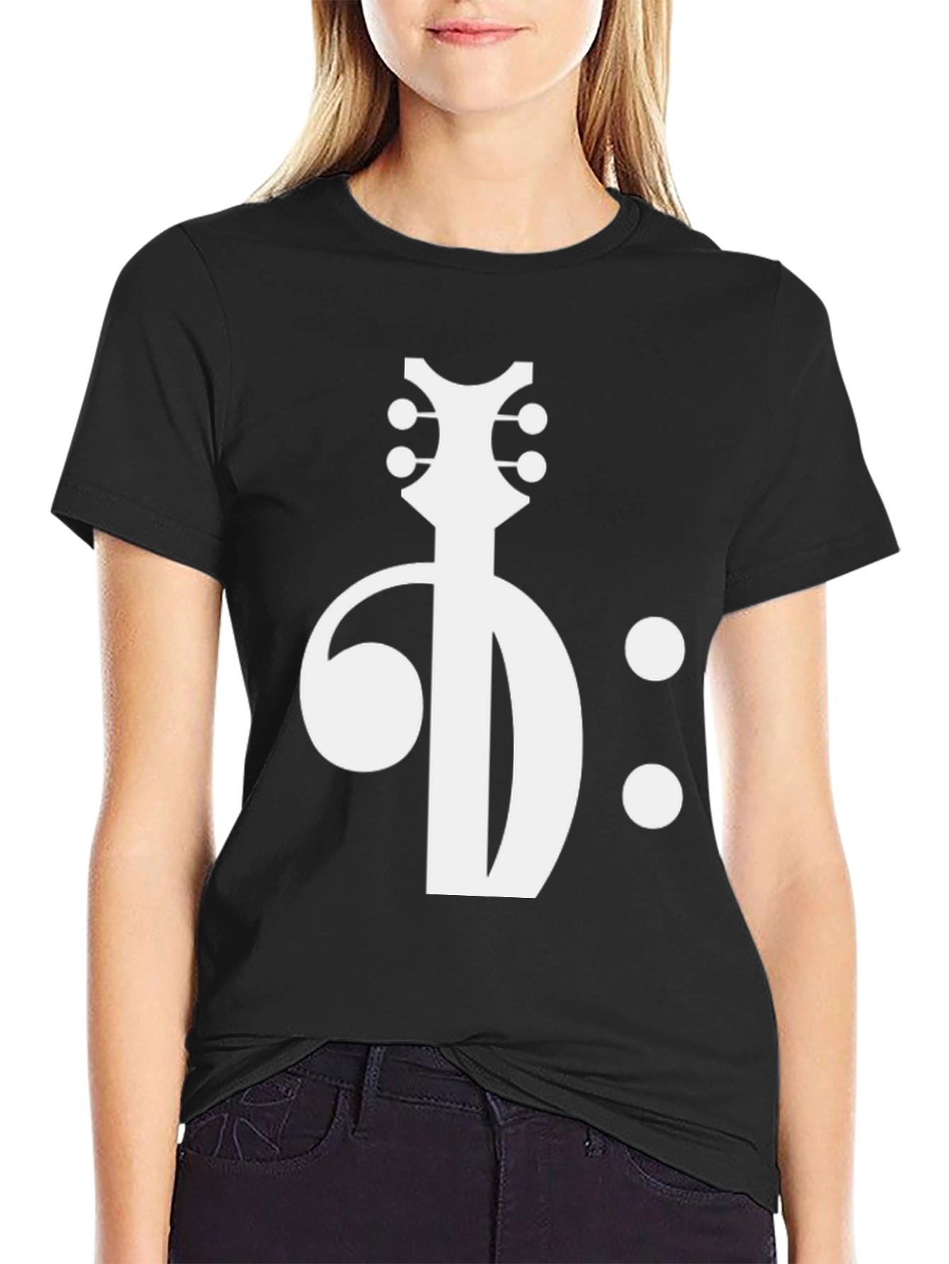 Musical Guitar Clef Graphic Tee - Black Cotton T-Shirt