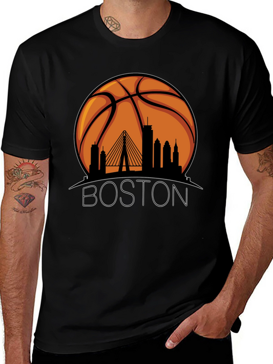 Boston Skyline Basketball Graphic T-Shirt