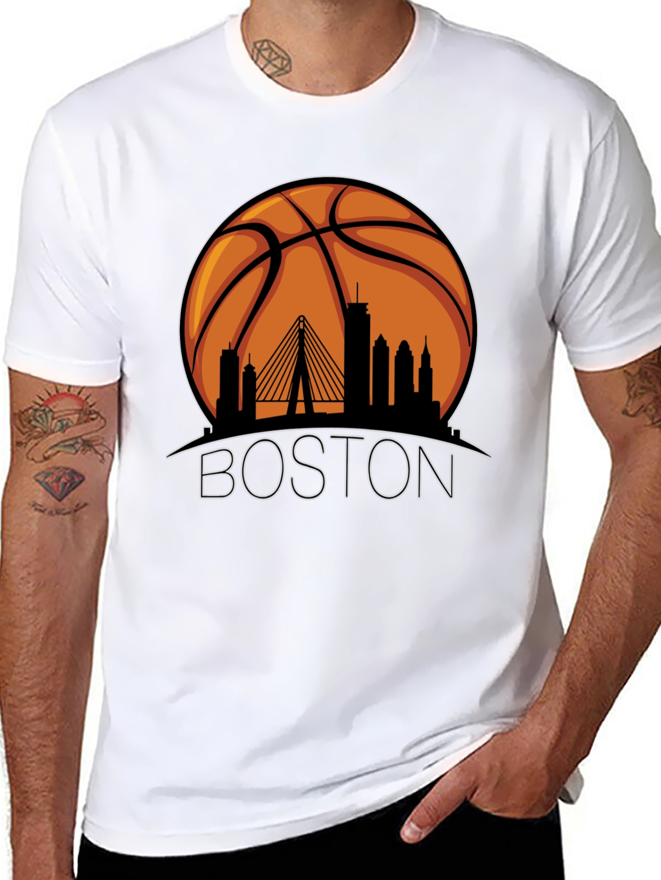 Boston Skyline Basketball Graphic T-Shirt