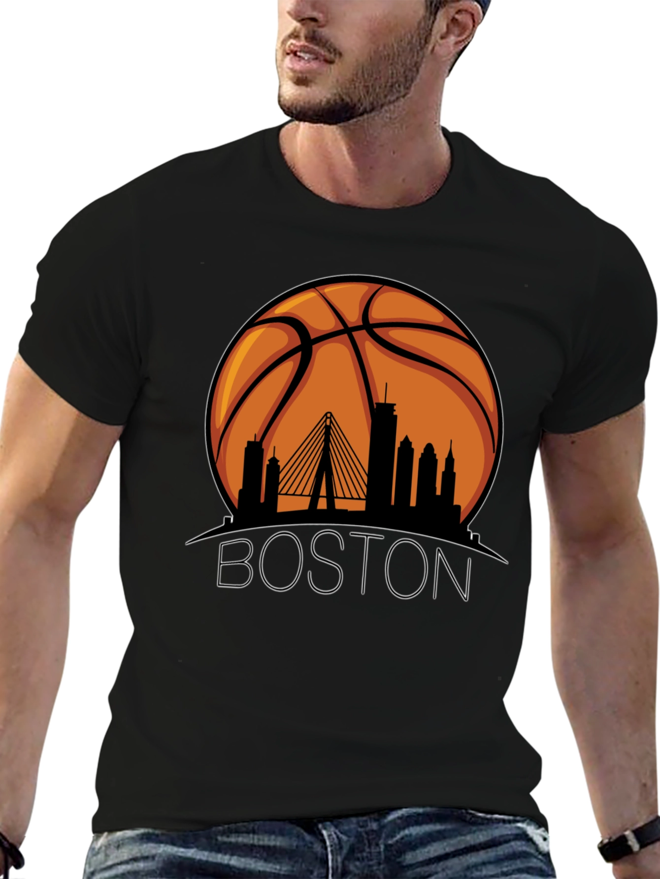 Boston Skyline Basketball Graphic T-Shirt