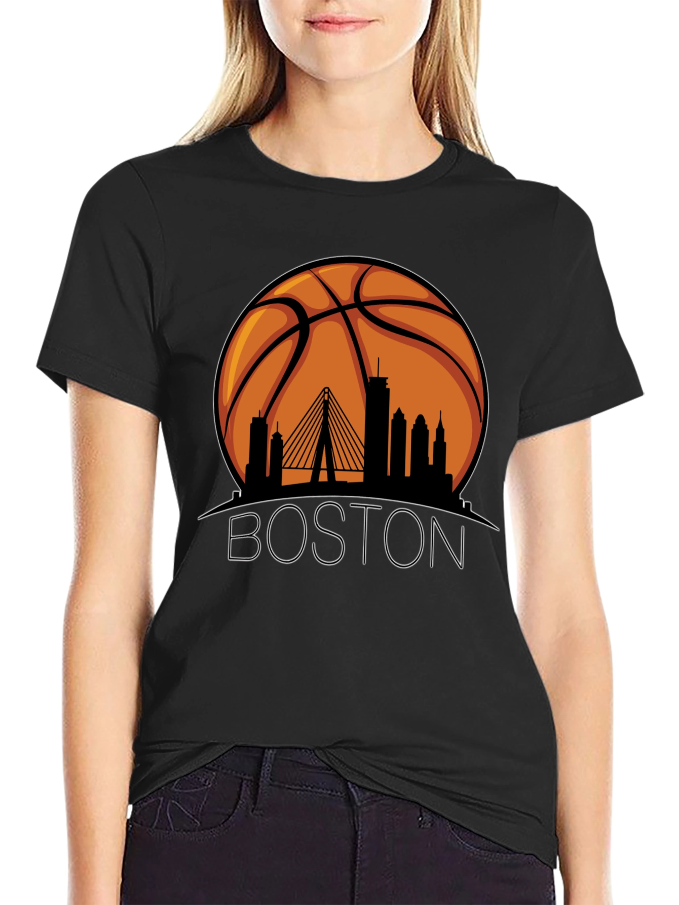 Boston Skyline Basketball Graphic T-Shirt