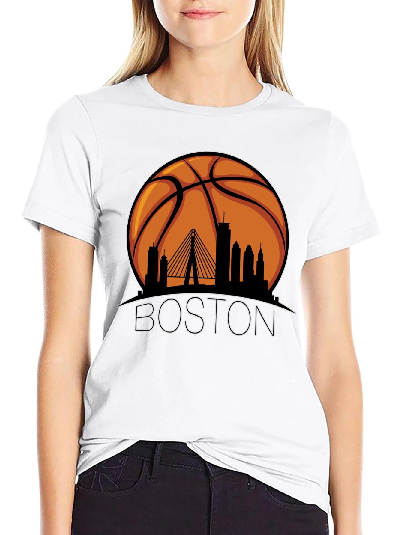 Boston Skyline Basketball Graphic T-Shirt