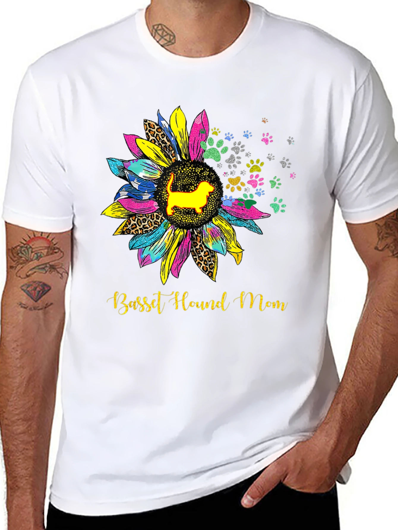 Basset Hound Mom Sunflower Graphic Tee