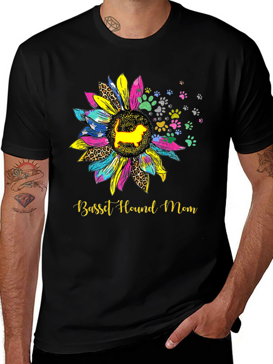 Basset Hound Mom Sunflower Graphic Tee