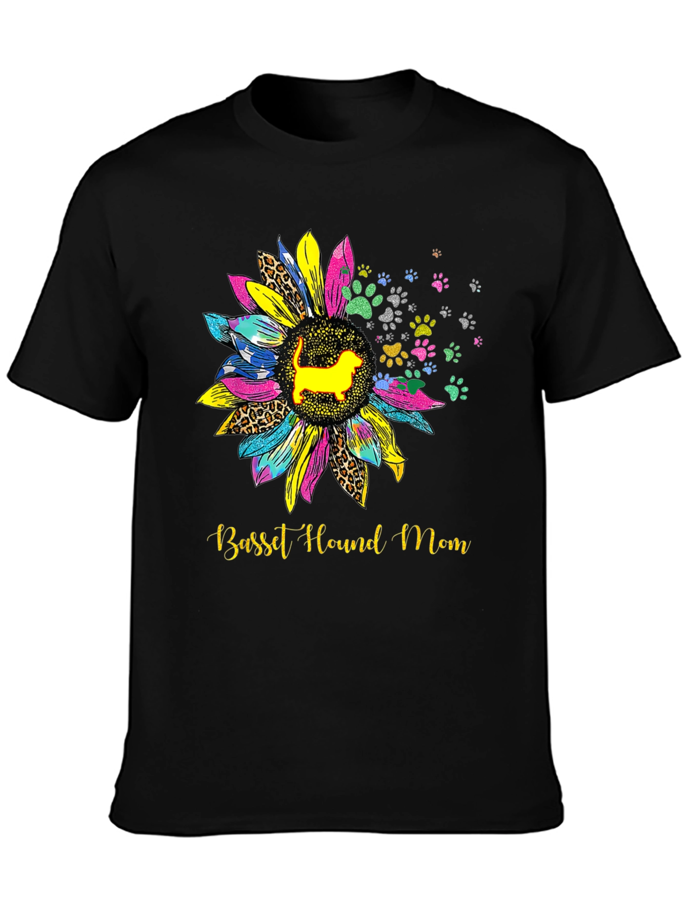Basset Hound Mom Sunflower Graphic Tee