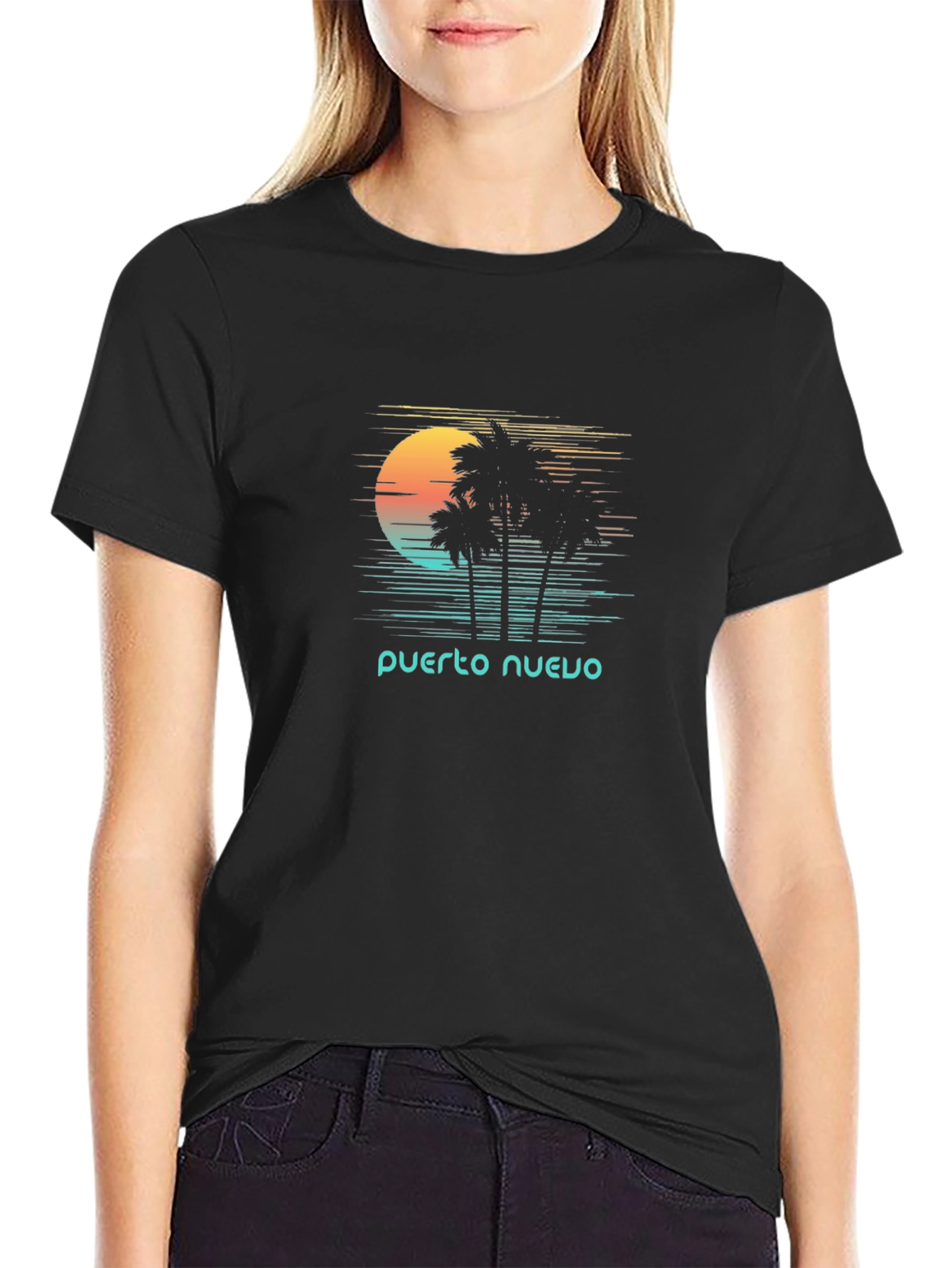 Puerto Nuevo Retro T-Shirt - Palm Tree Sunset Tee