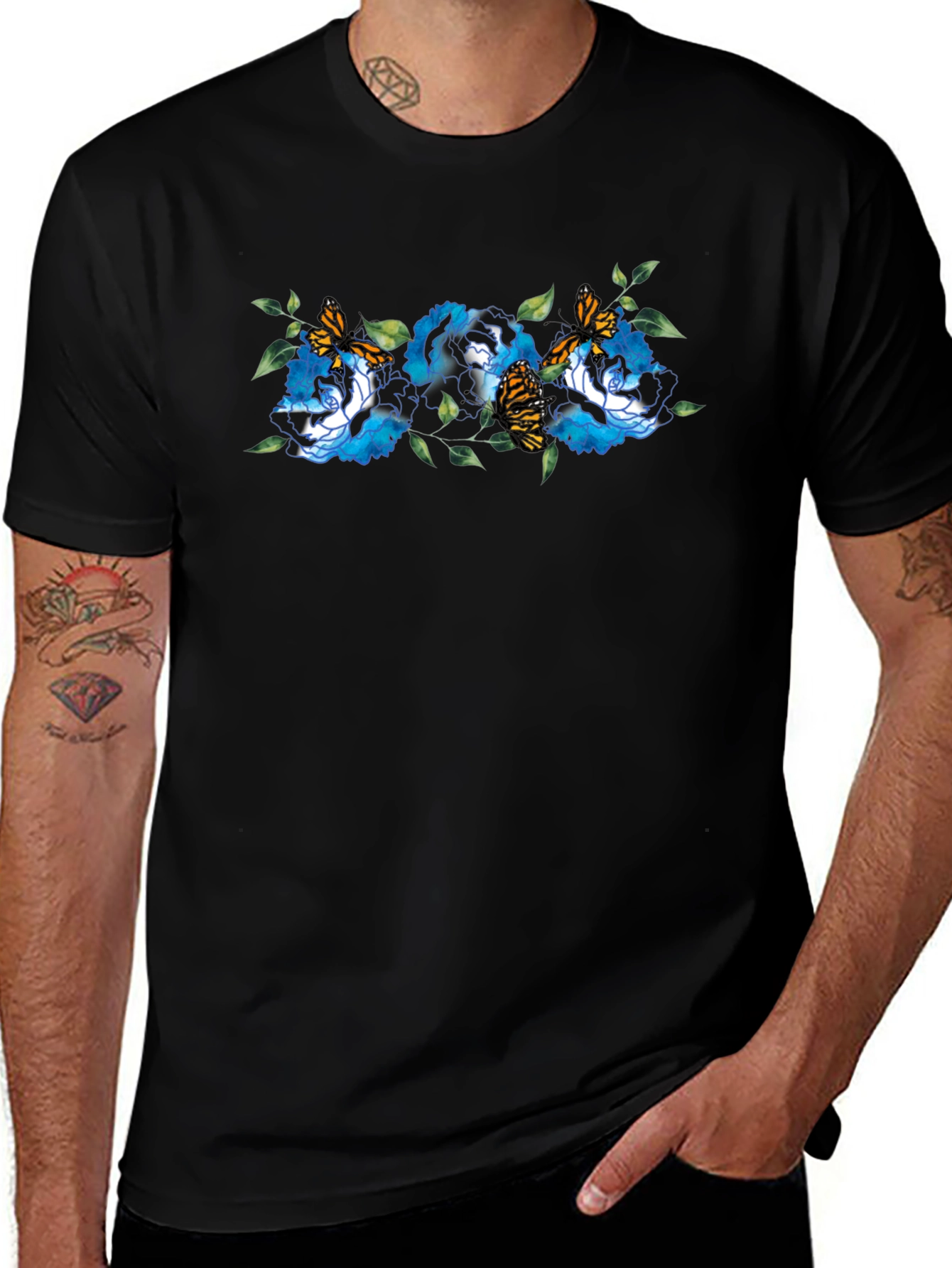 Floral Butterfly Black T-Shirt