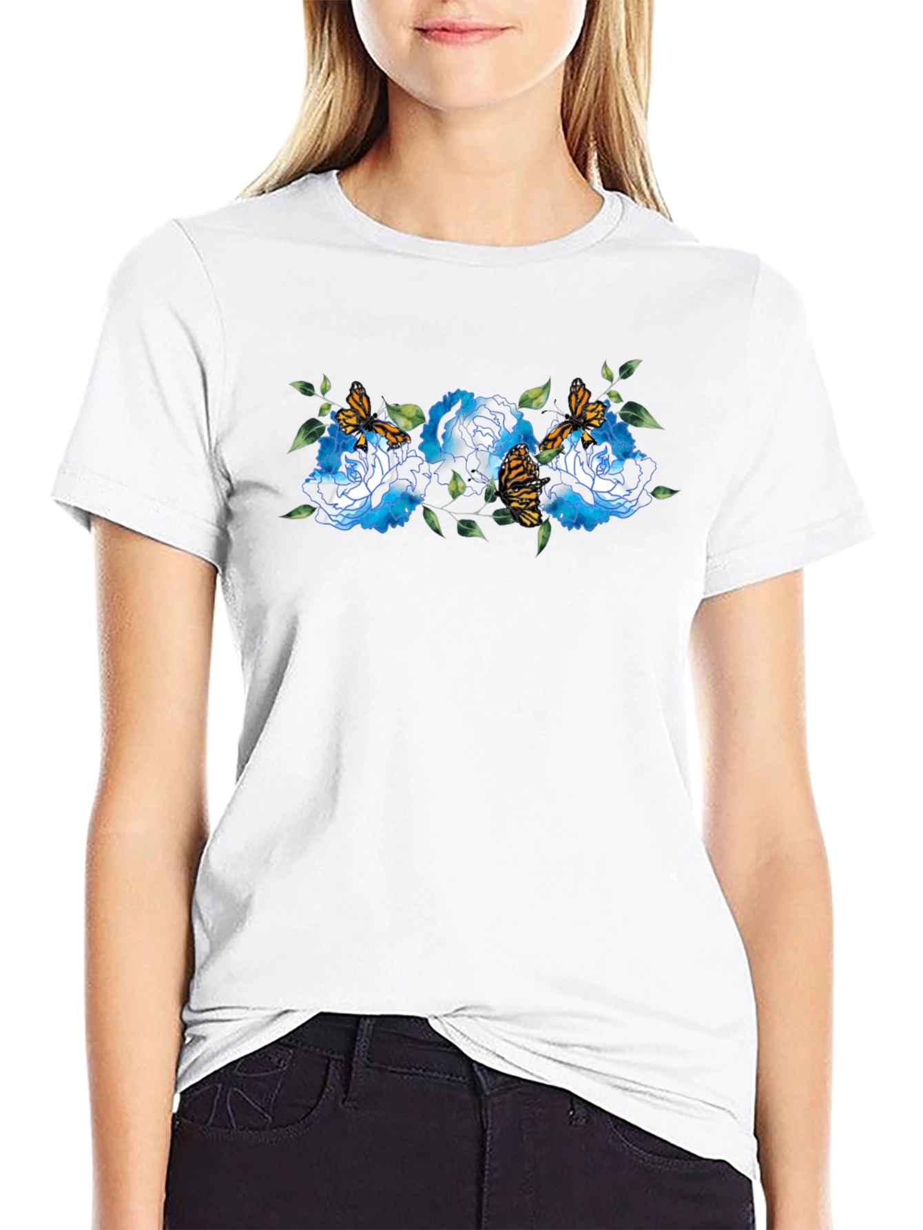 Floral Butterfly Black T-Shirt