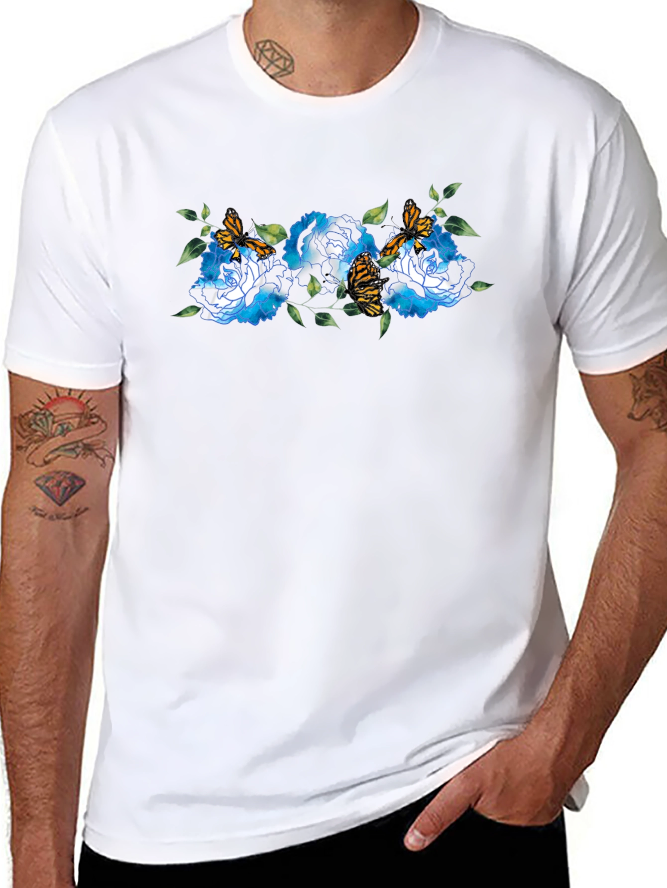 Floral Butterfly Black T-Shirt