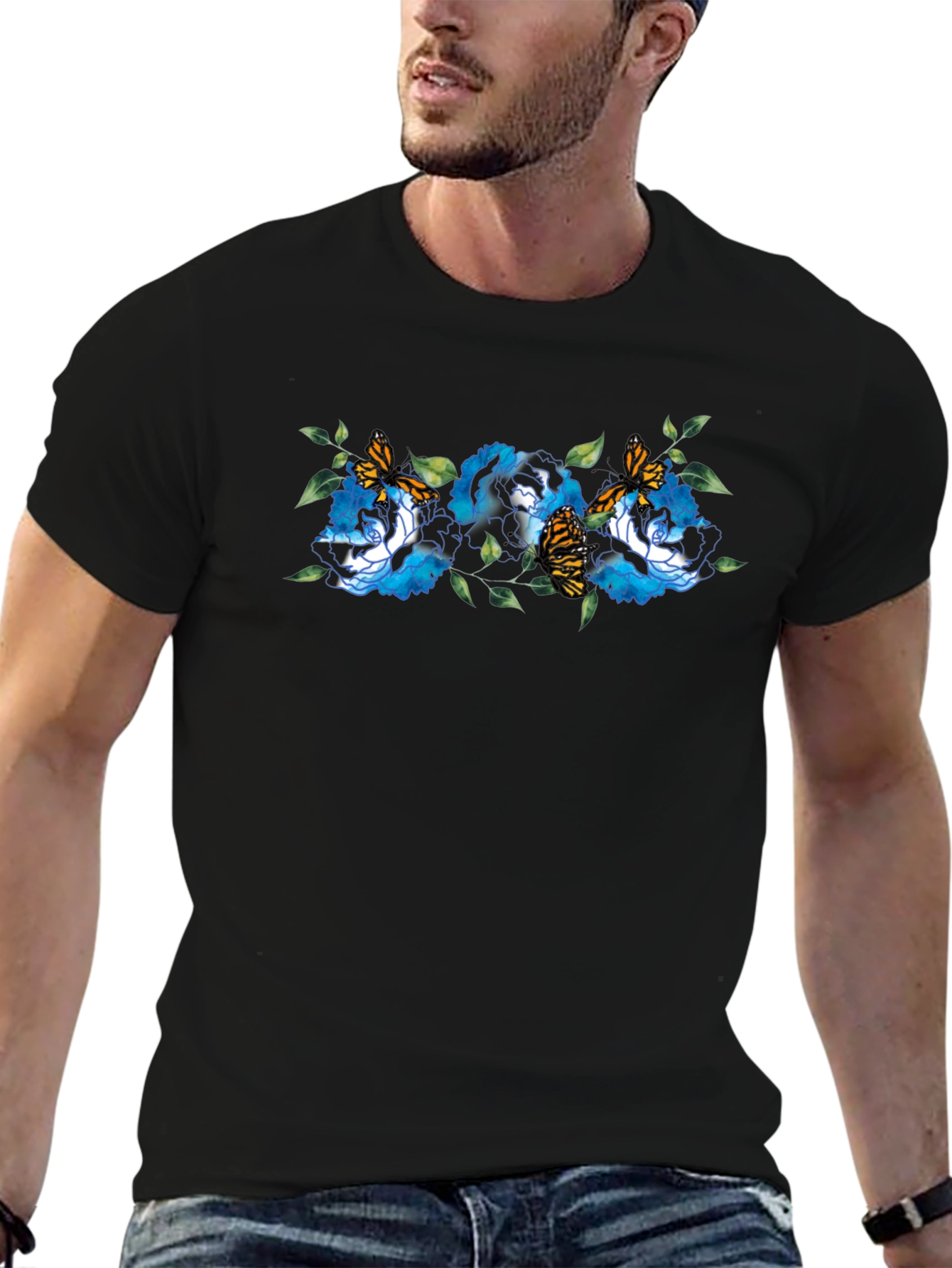 Floral Butterfly Black T-Shirt