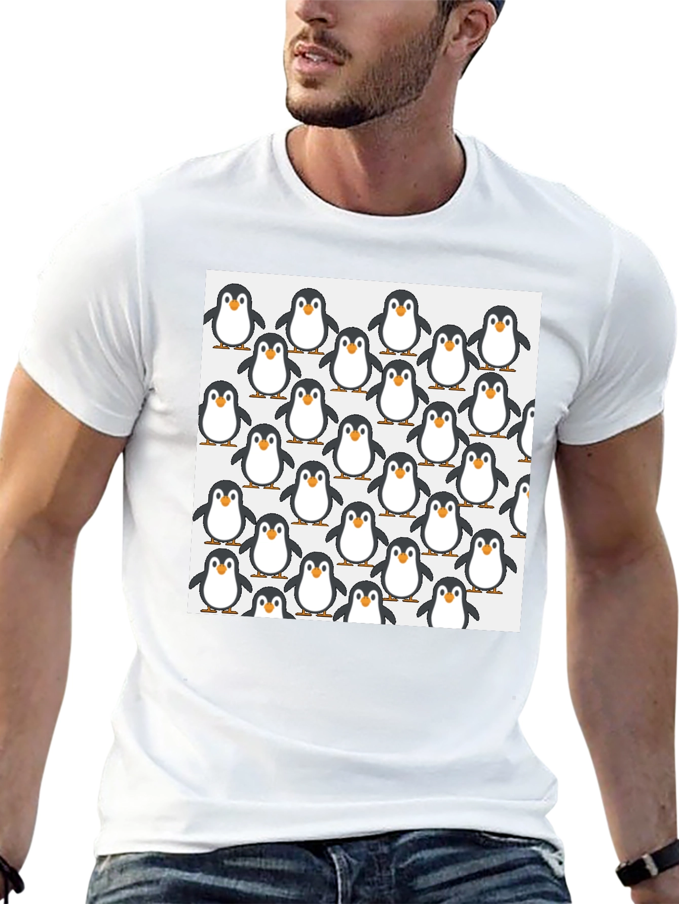 Penguin Pattern Black T-Shirt - Cute Animal Graphic Tee