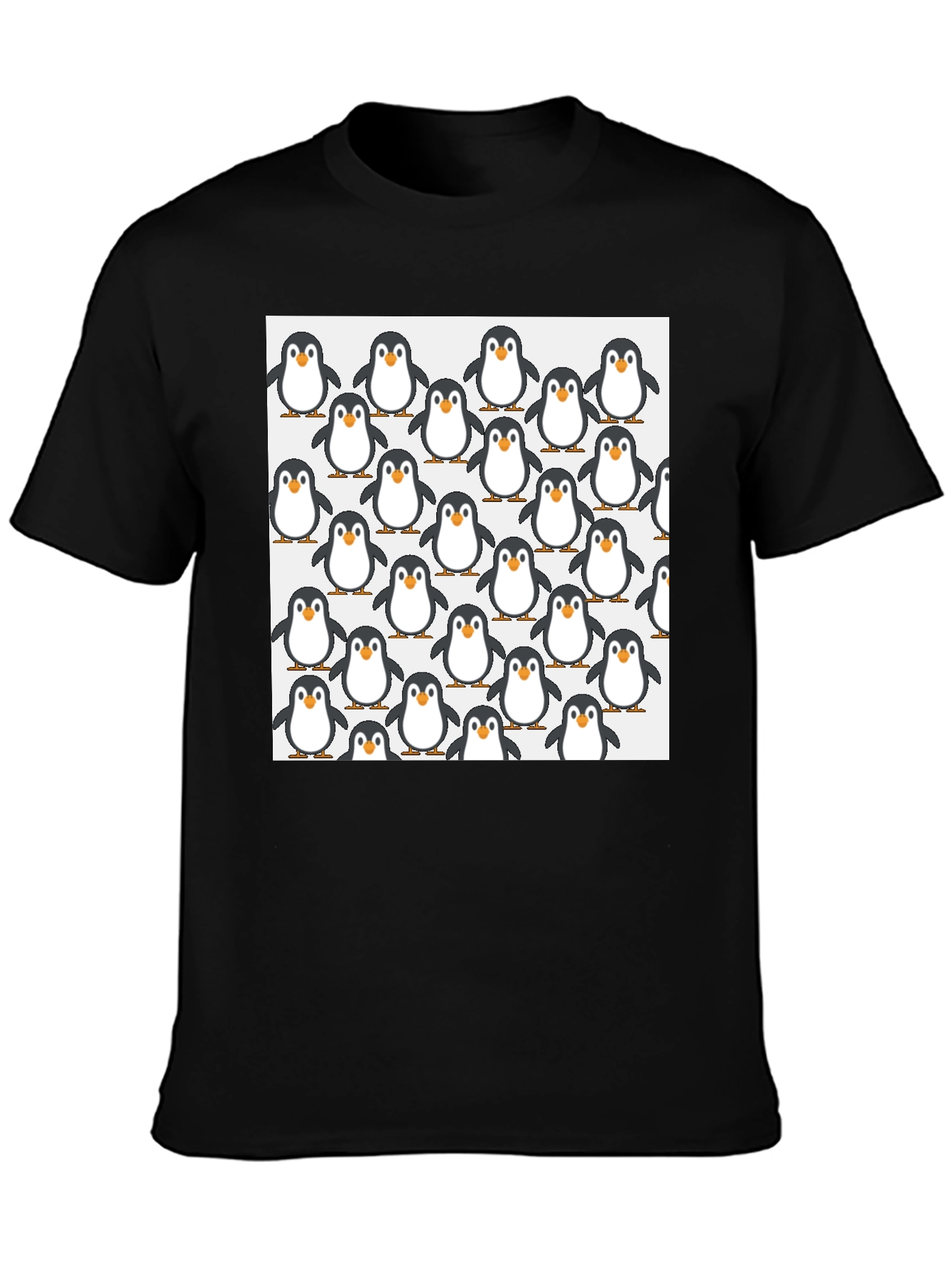 Penguin Pattern Black T-Shirt - Cute Animal Graphic Tee