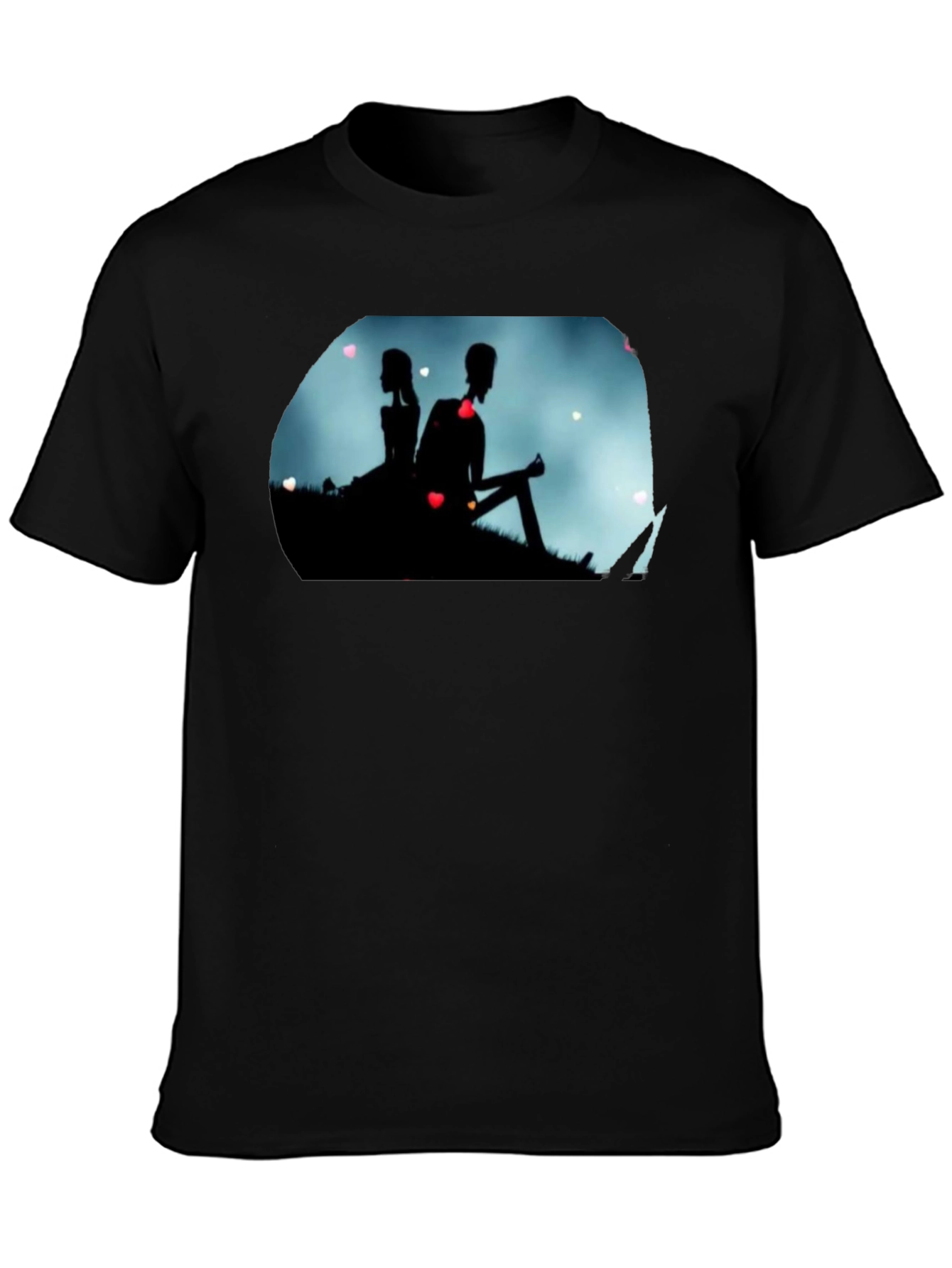 Silhouette Couple Heart Graphic Black Tee