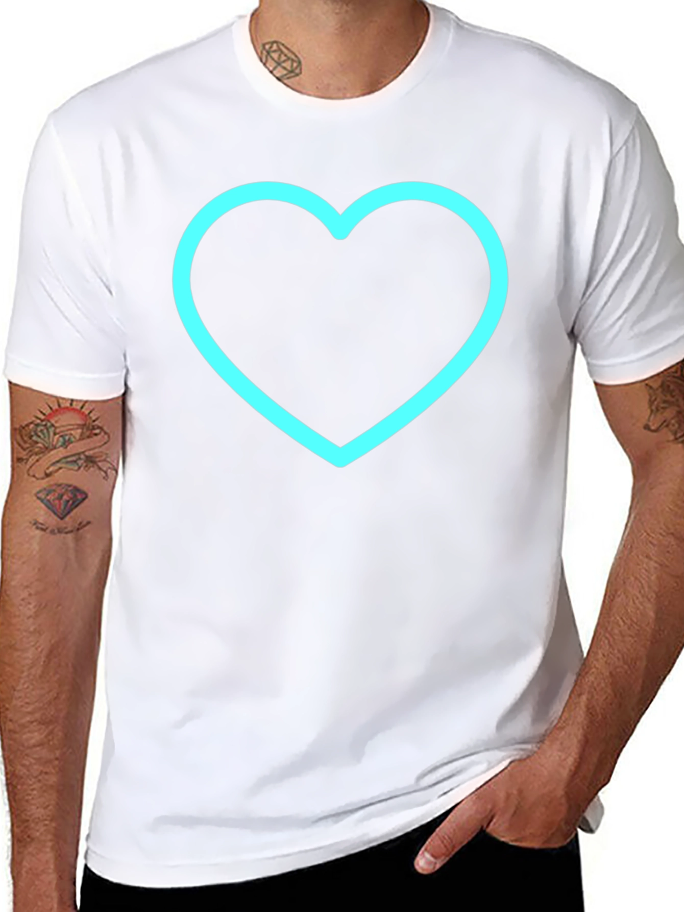Black T-Shirt with Neon Blue Heart Graphic