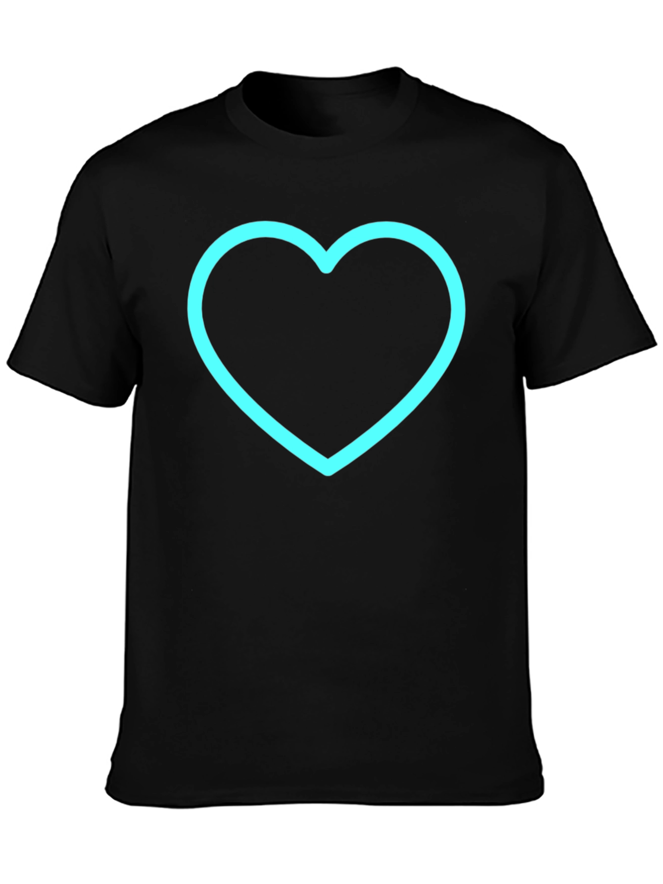 Black T-Shirt with Neon Blue Heart Graphic