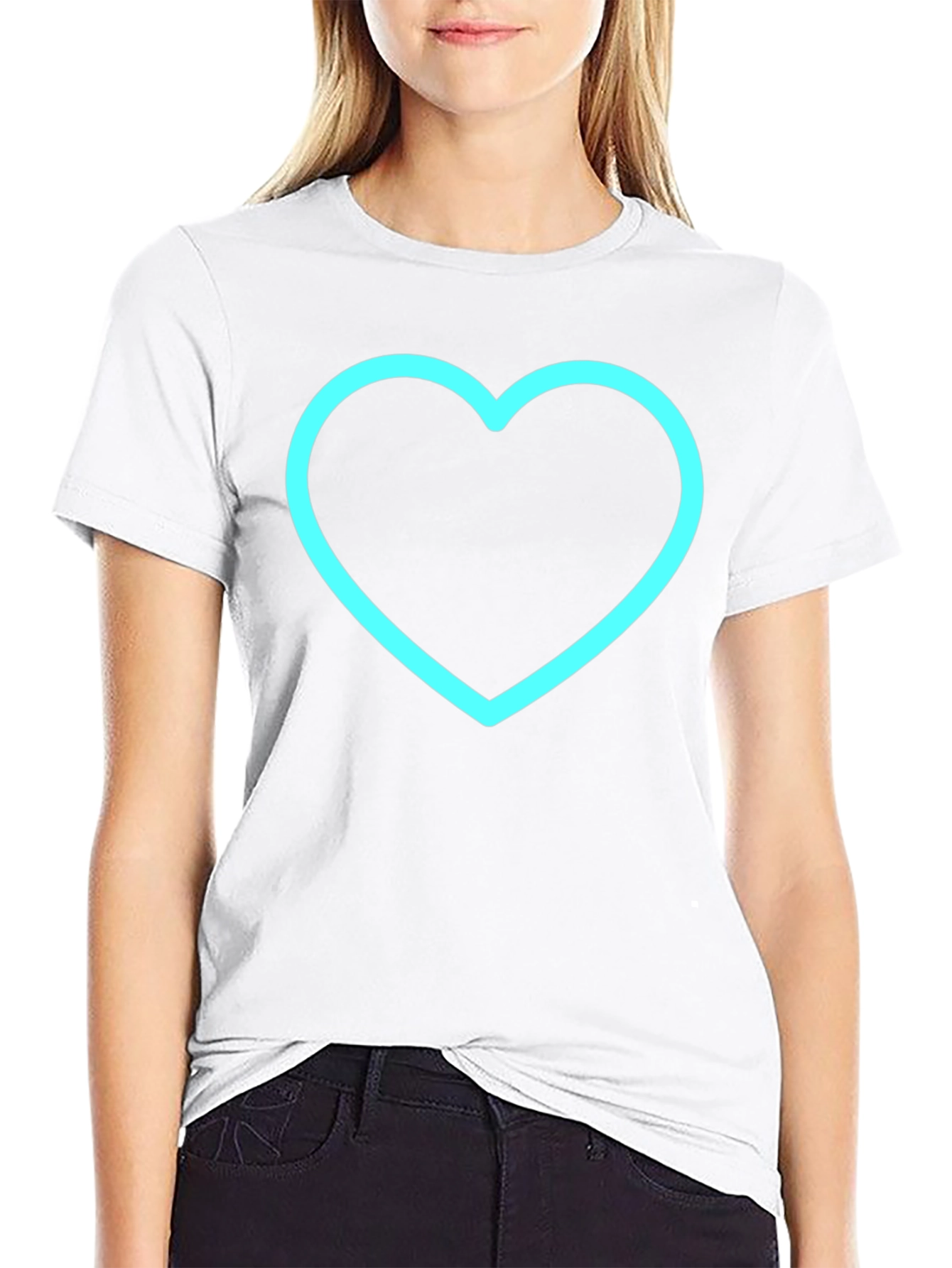 Black T-Shirt with Neon Blue Heart Graphic
