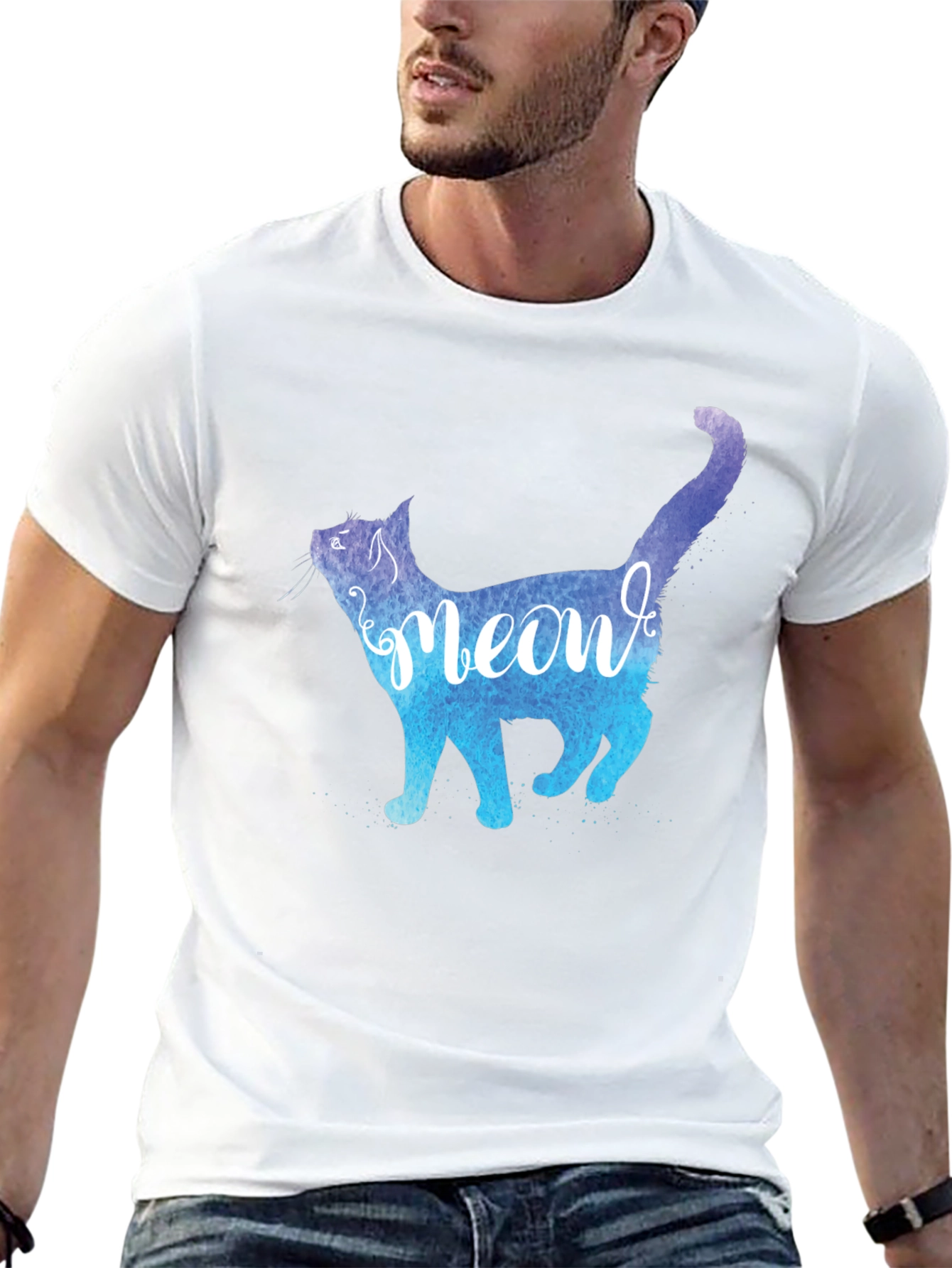 Meow Cat Graphic Tee - Stylish Mens T-Shirt