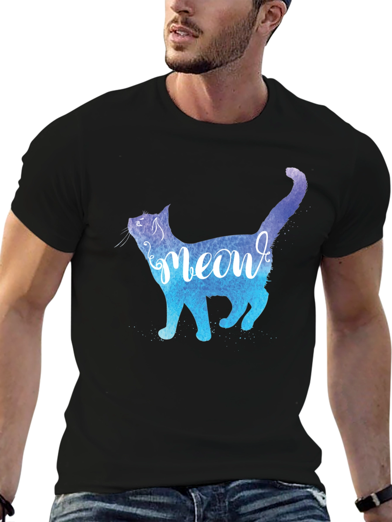 Meow Cat Graphic Tee - Stylish Mens T-Shirt