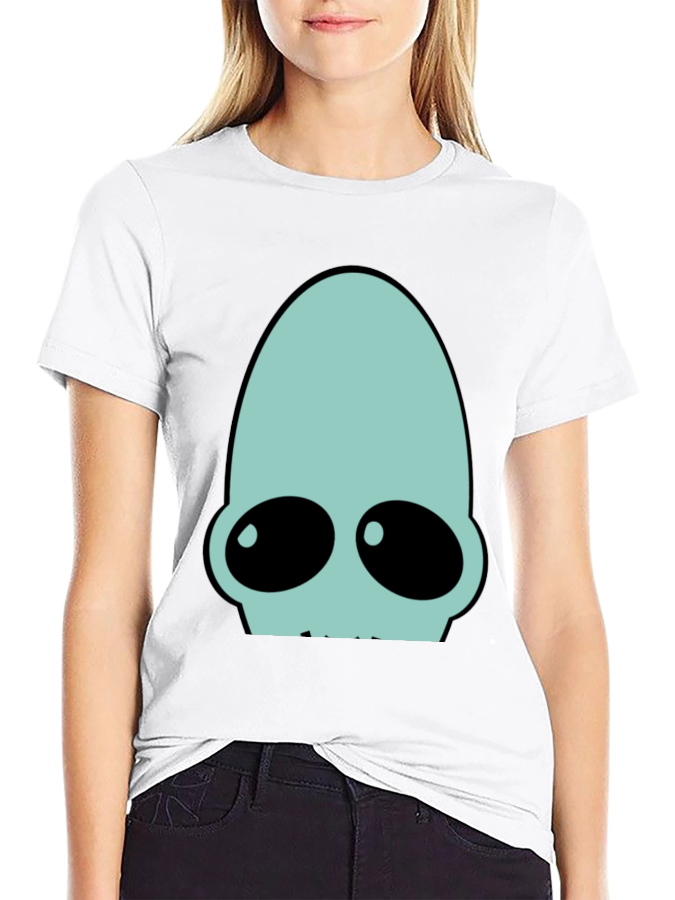 Futuristic Alien Head Graphic Tee - Black