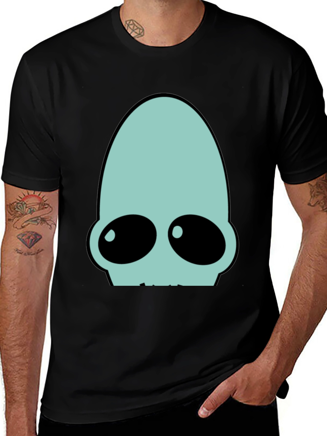 Futuristic Alien Head Graphic Tee - Black