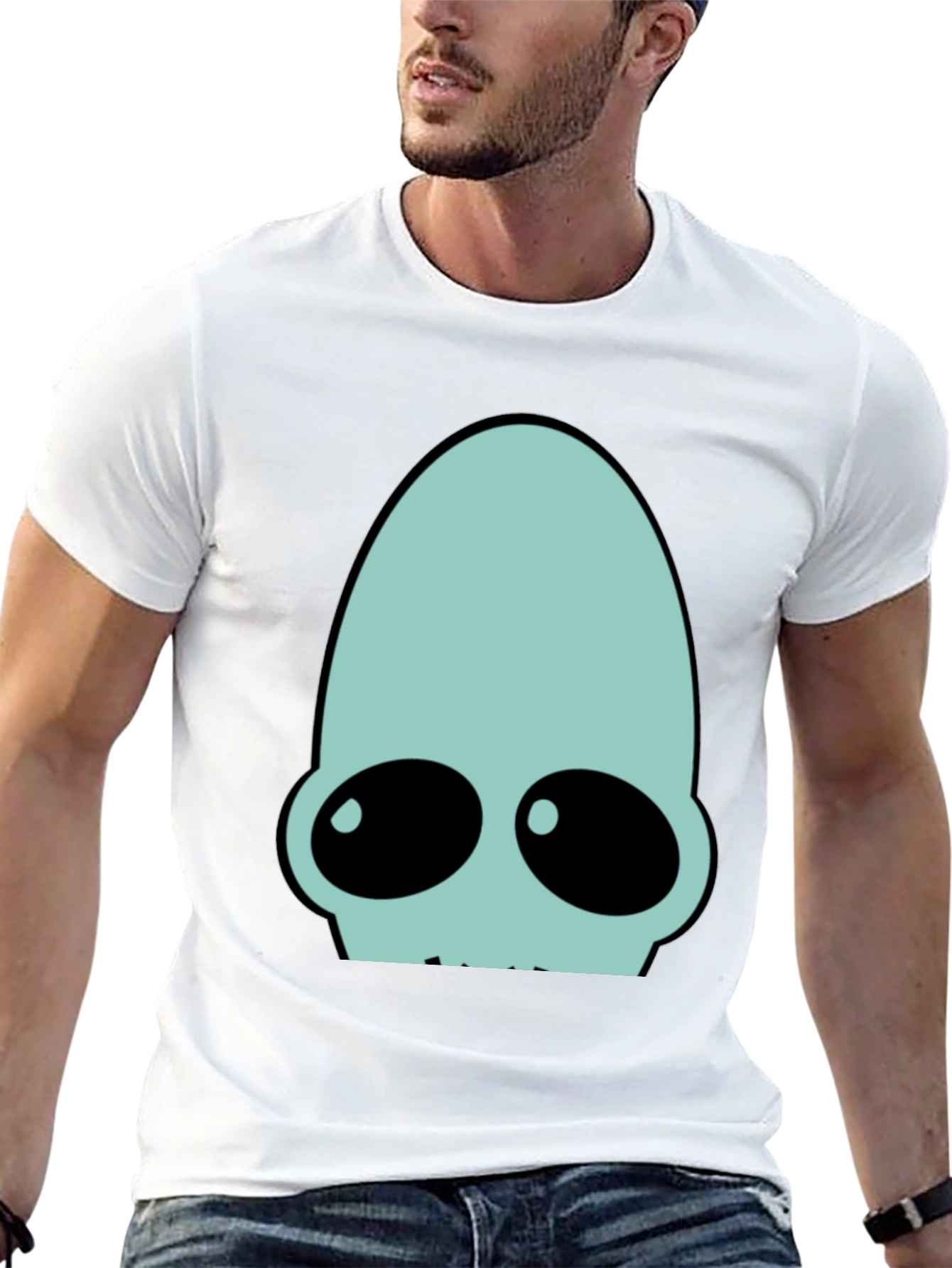 Futuristic Alien Head Graphic Tee - Black