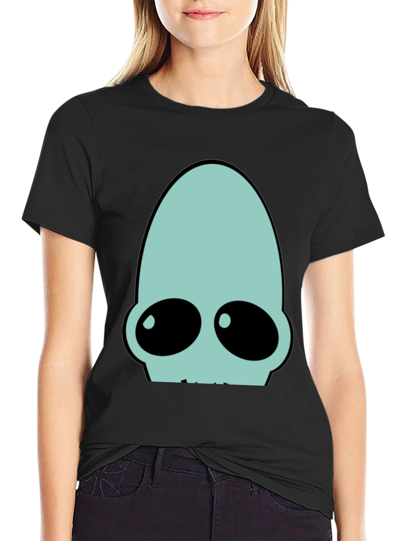Futuristic Alien Head Graphic Tee - Black