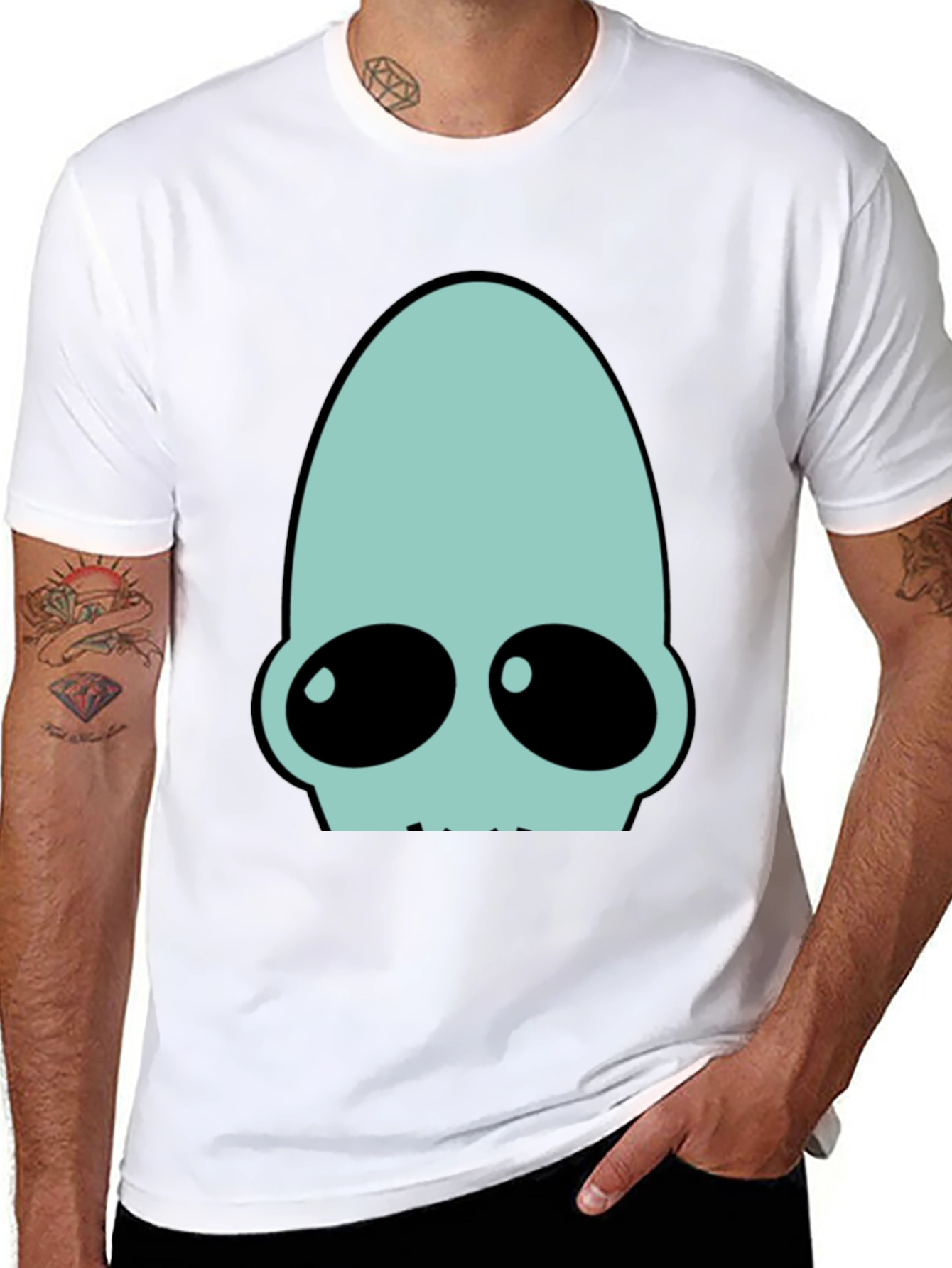 Futuristic Alien Head Graphic Tee - Black