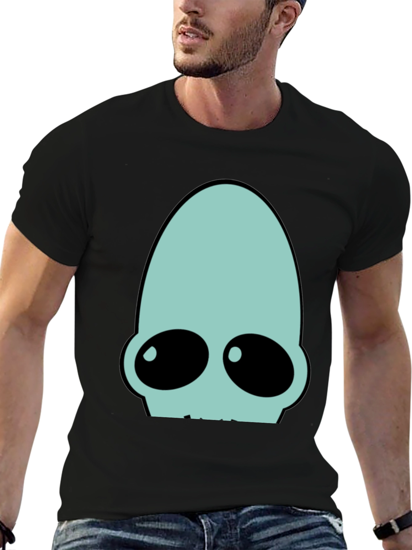 Futuristic Alien Head Graphic Tee - Black