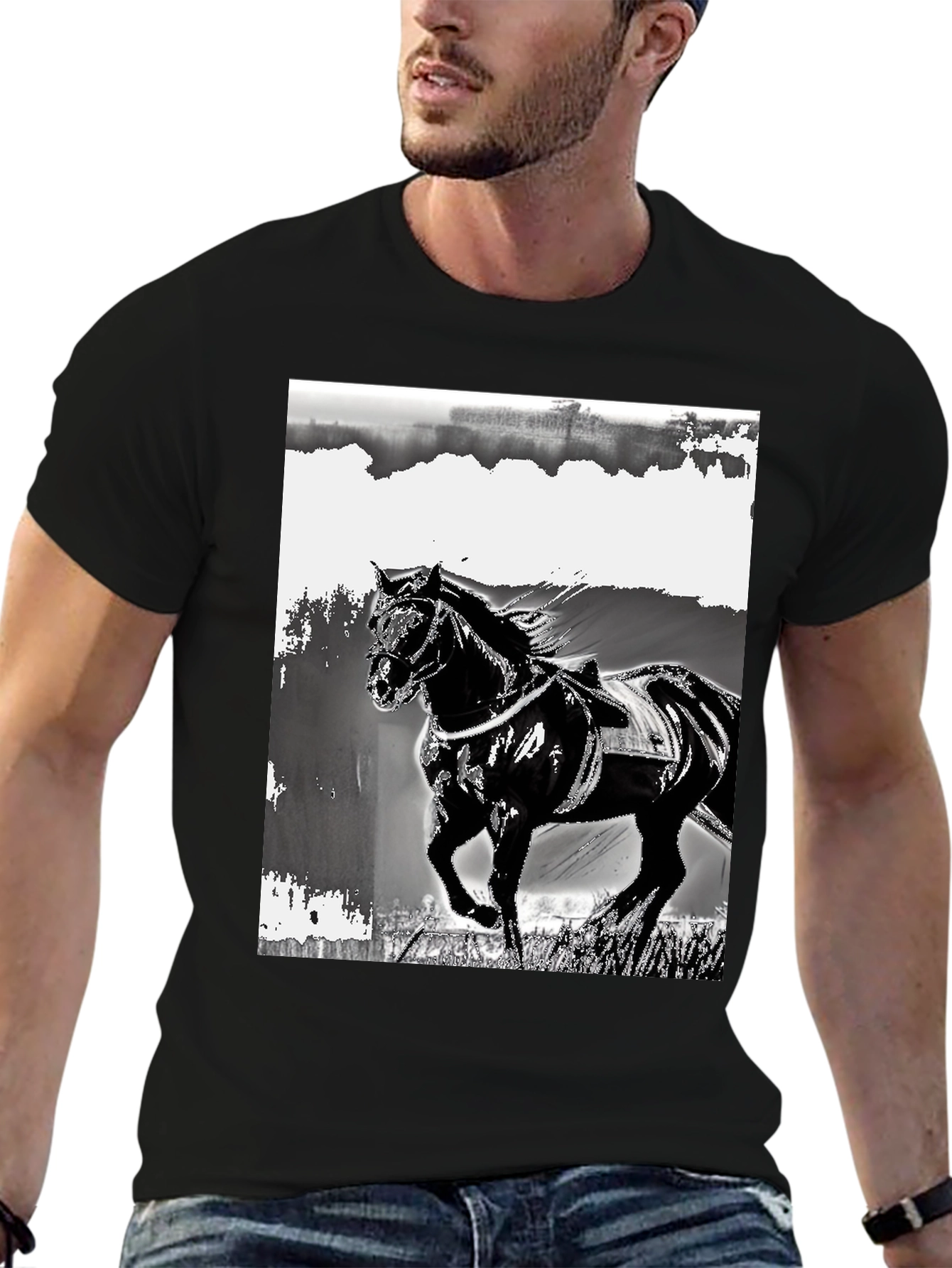 Black Horse Graphic Tee - Stylish Equestrian Design